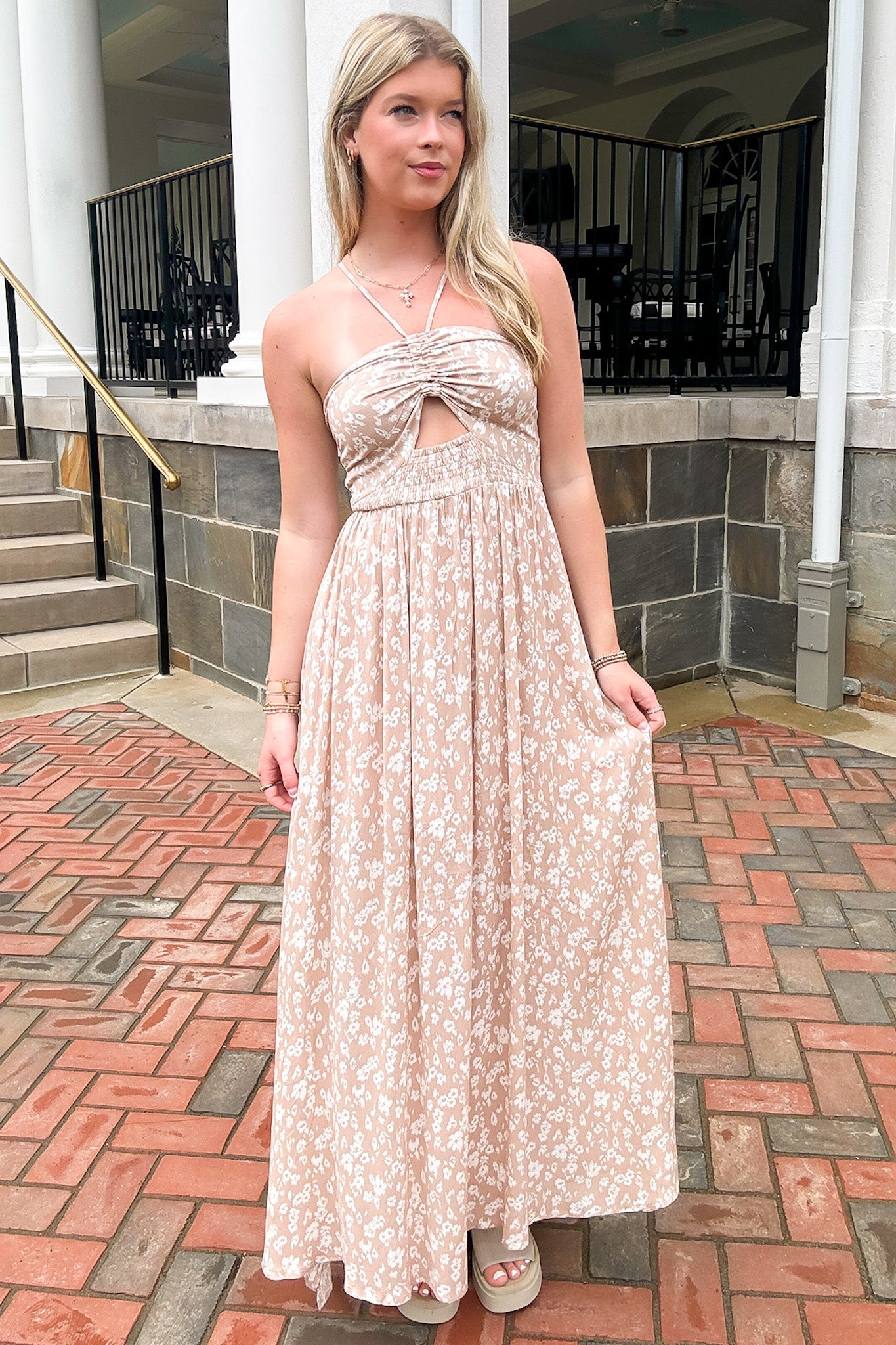  Charming Potential Floral Ruched Halter Maxi Dress - Madison and Mallory