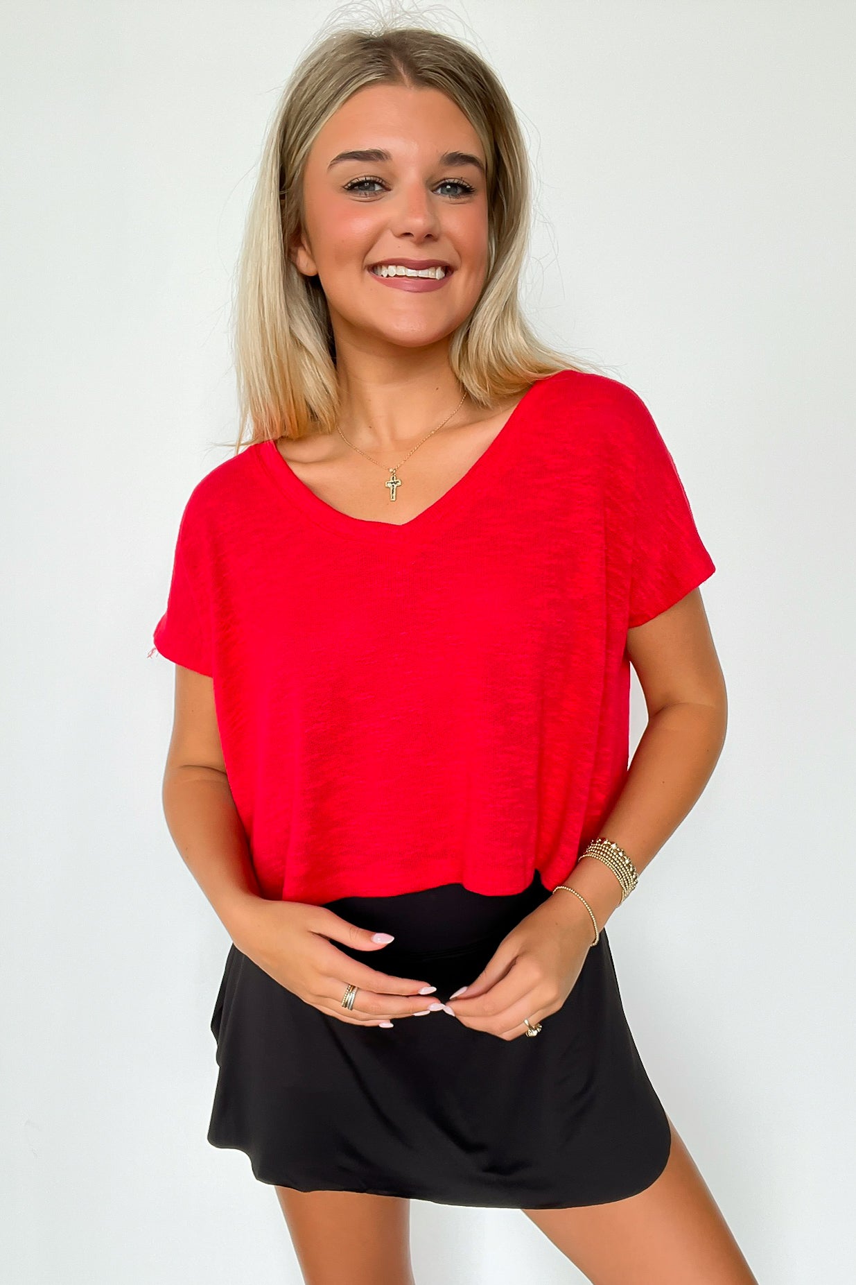 Ruby / S Dellah V-Neck Short Sleeve Top - Madison and Mallory