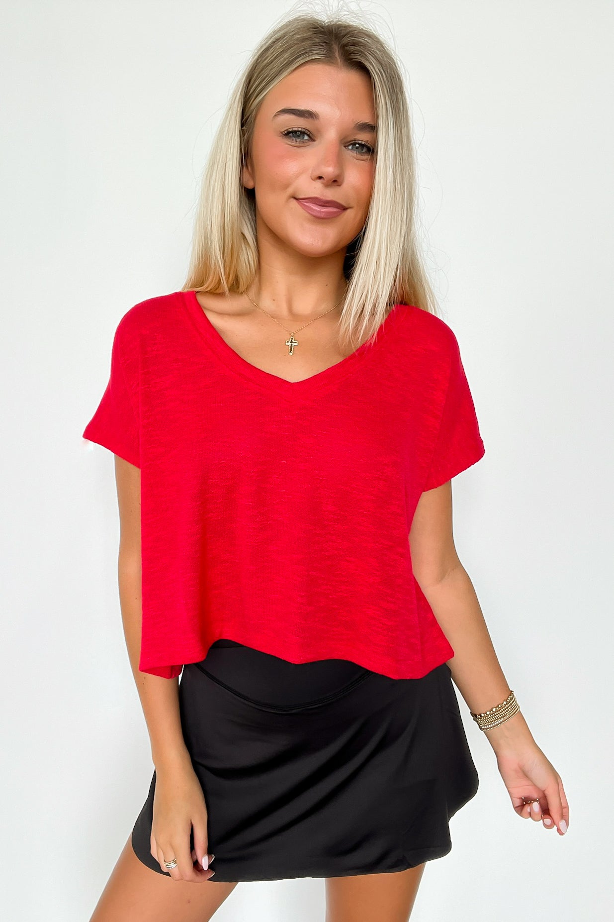 Ruby / M Dellah V-Neck Short Sleeve Top - Madison and Mallory