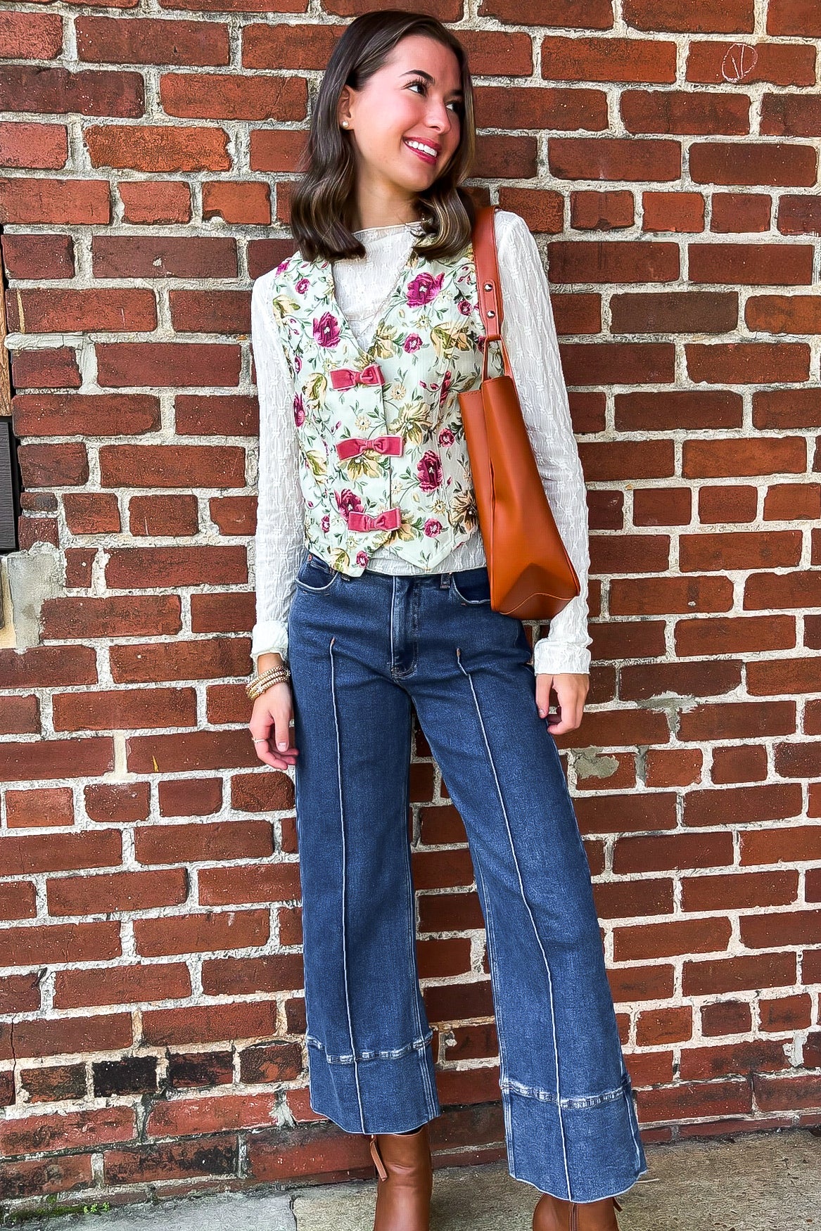 Garden Floral Jacquard Bow Vest - Madison and Mallory