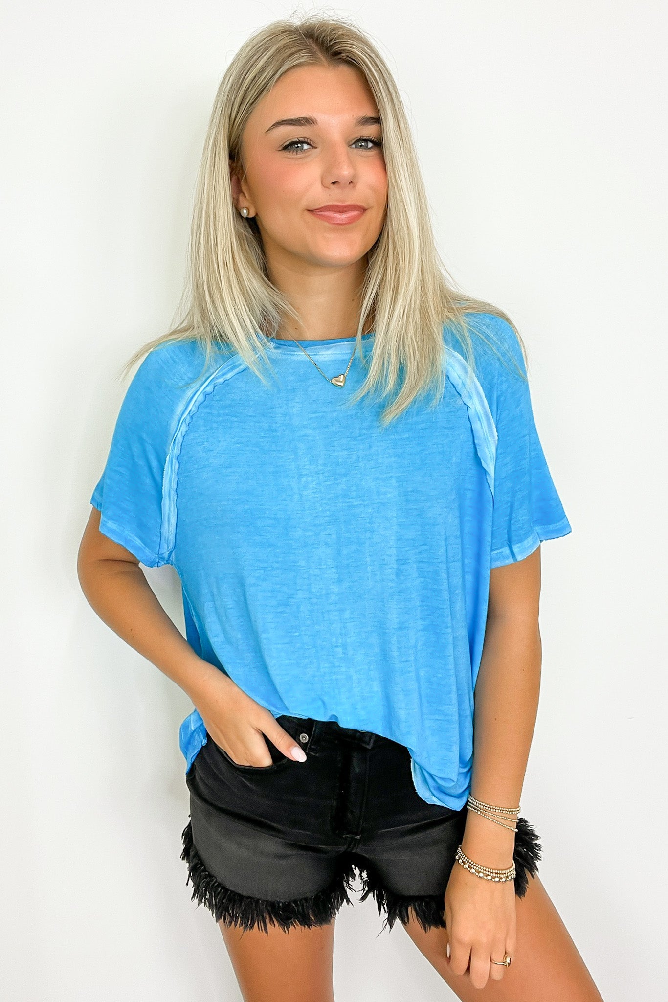 Deep Sky / S Alexi Mineral Washed Short Sleeve Relaxed Top - BACK IN STOCK - Madison and Mallory