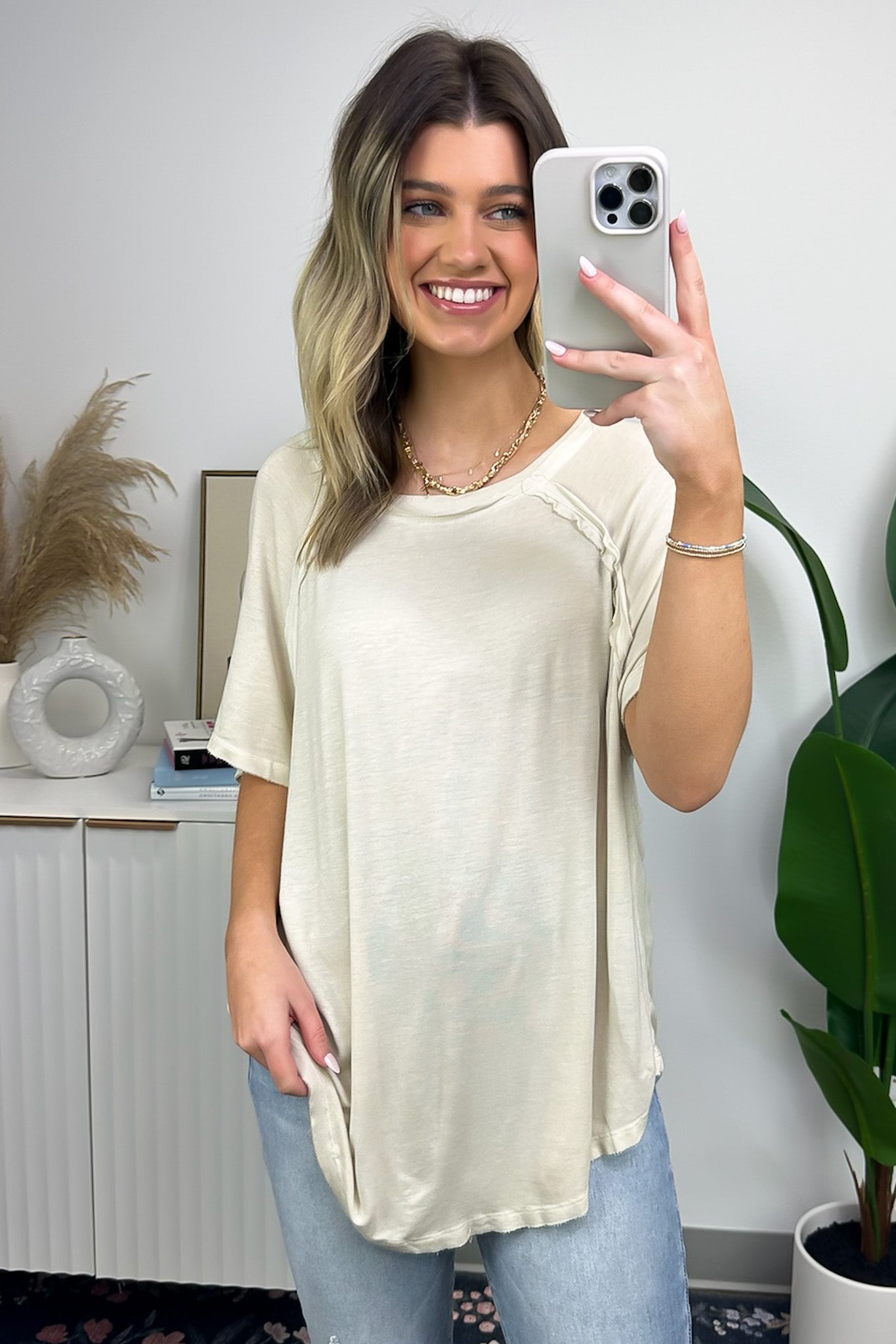 Sand Beige / S Alexi Mineral Washed Short Sleeve Relaxed Top - BACK IN STOCK - Madison and Mallory