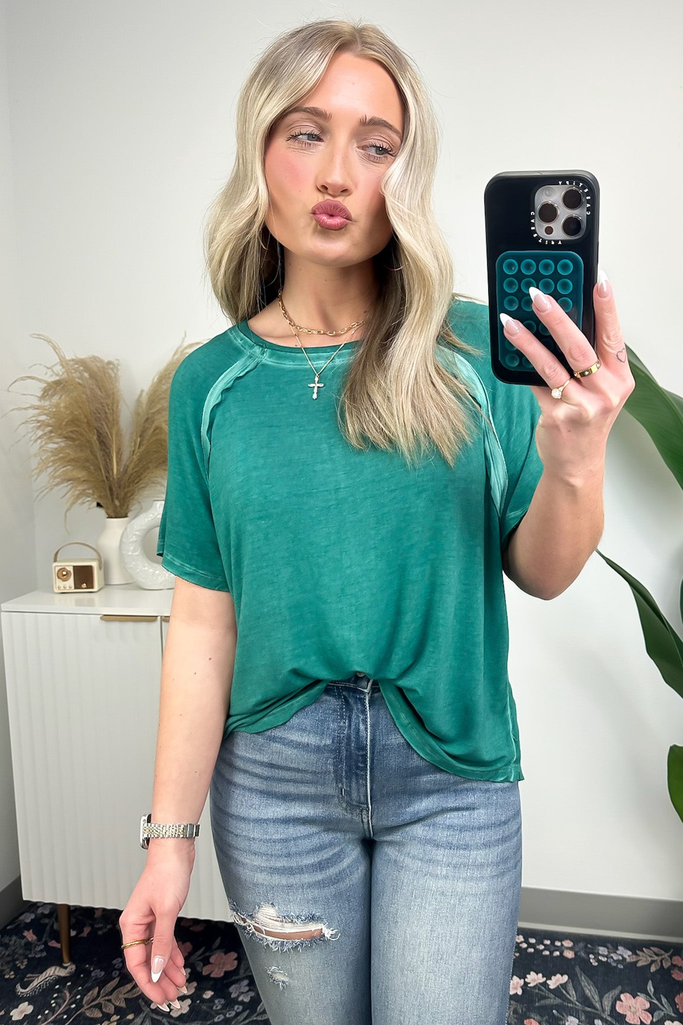 Hunter Green / S Alexi Mineral Washed Short Sleeve Relaxed Top - BACK IN STOCK - Madison and Mallory
