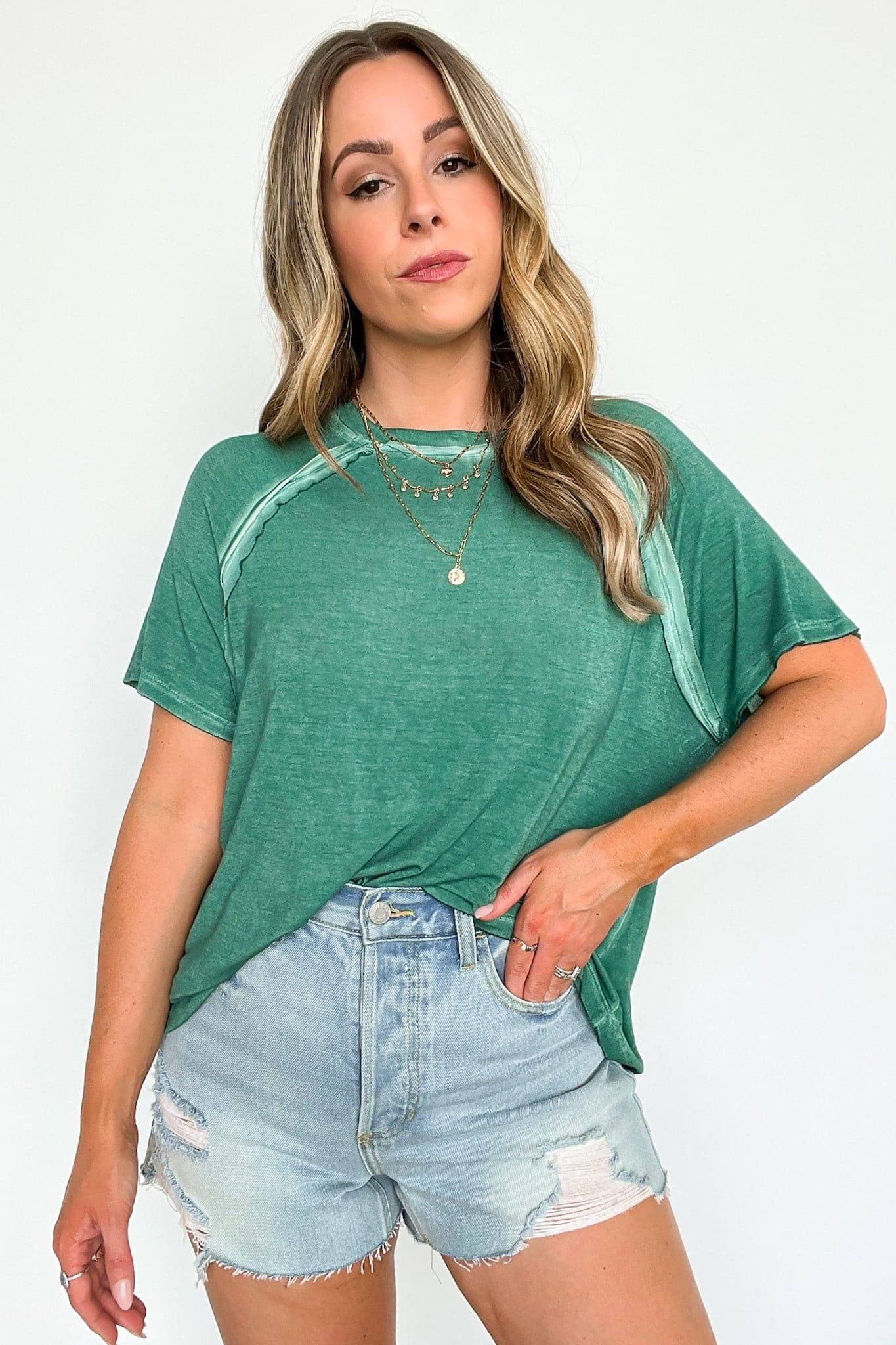 Dark Green / S Alexi Mineral Washed Short Sleeve Relaxed Top - BACK IN STOCK - Madison and Mallory