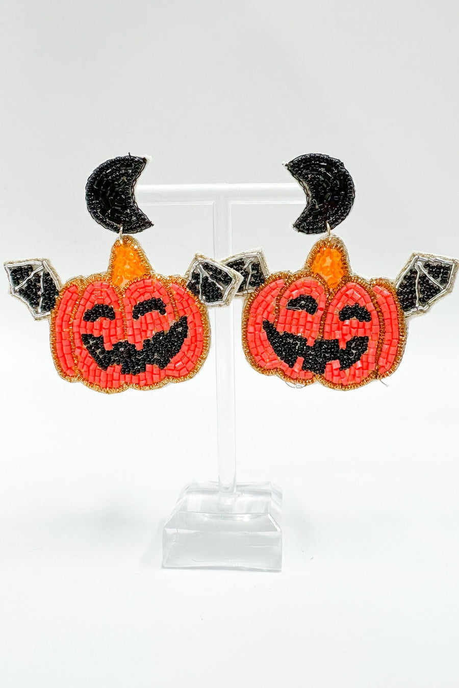 Orange All Hallows Eve Winged Jack O'Lantern Beaded Earrings - FINAL SALE - Madison and Mallory