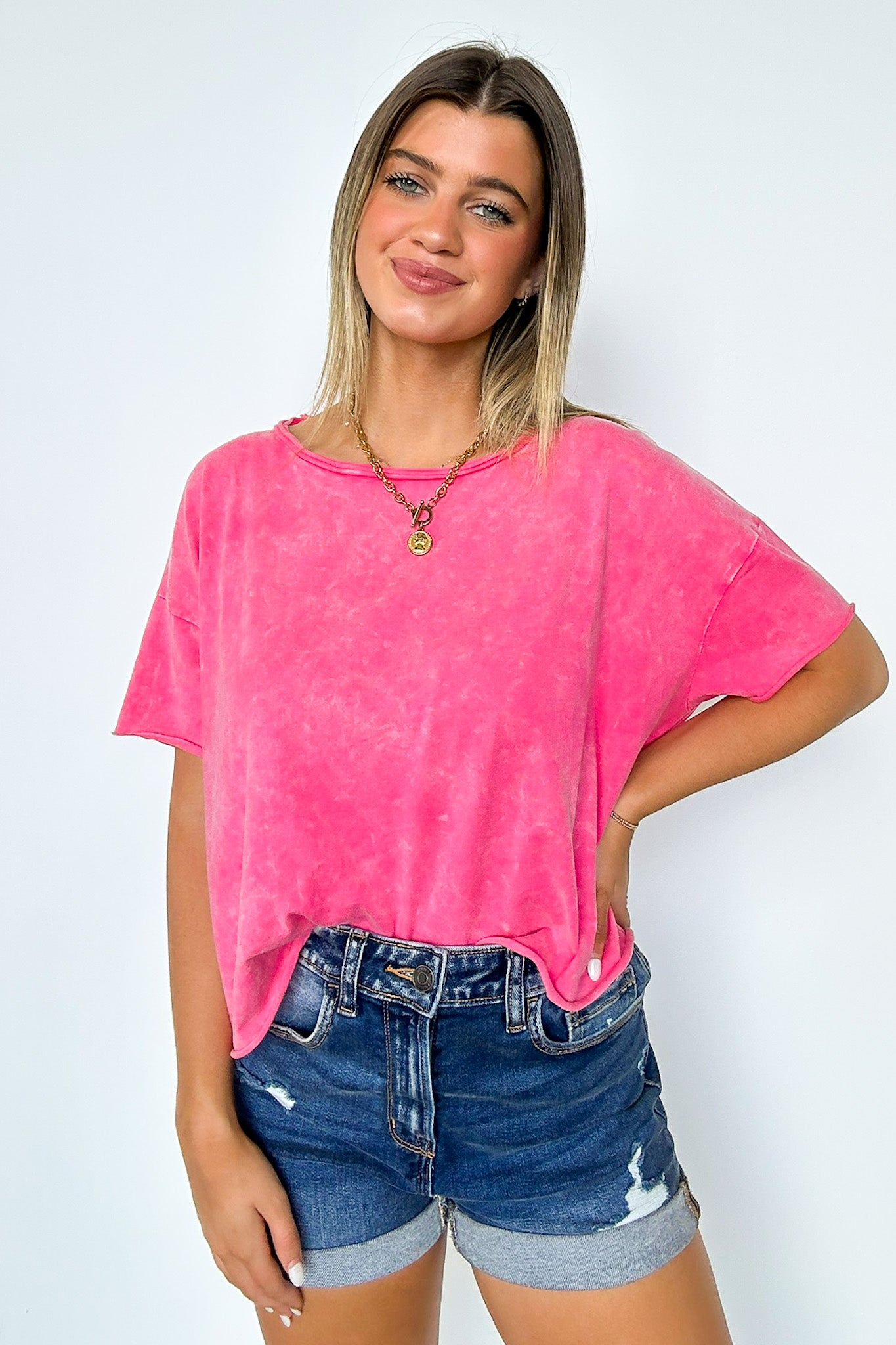 Fuchsia / SM Amorettah Acid Wash Cropped Tee - BACK IN STOCK - Madison and Mallory