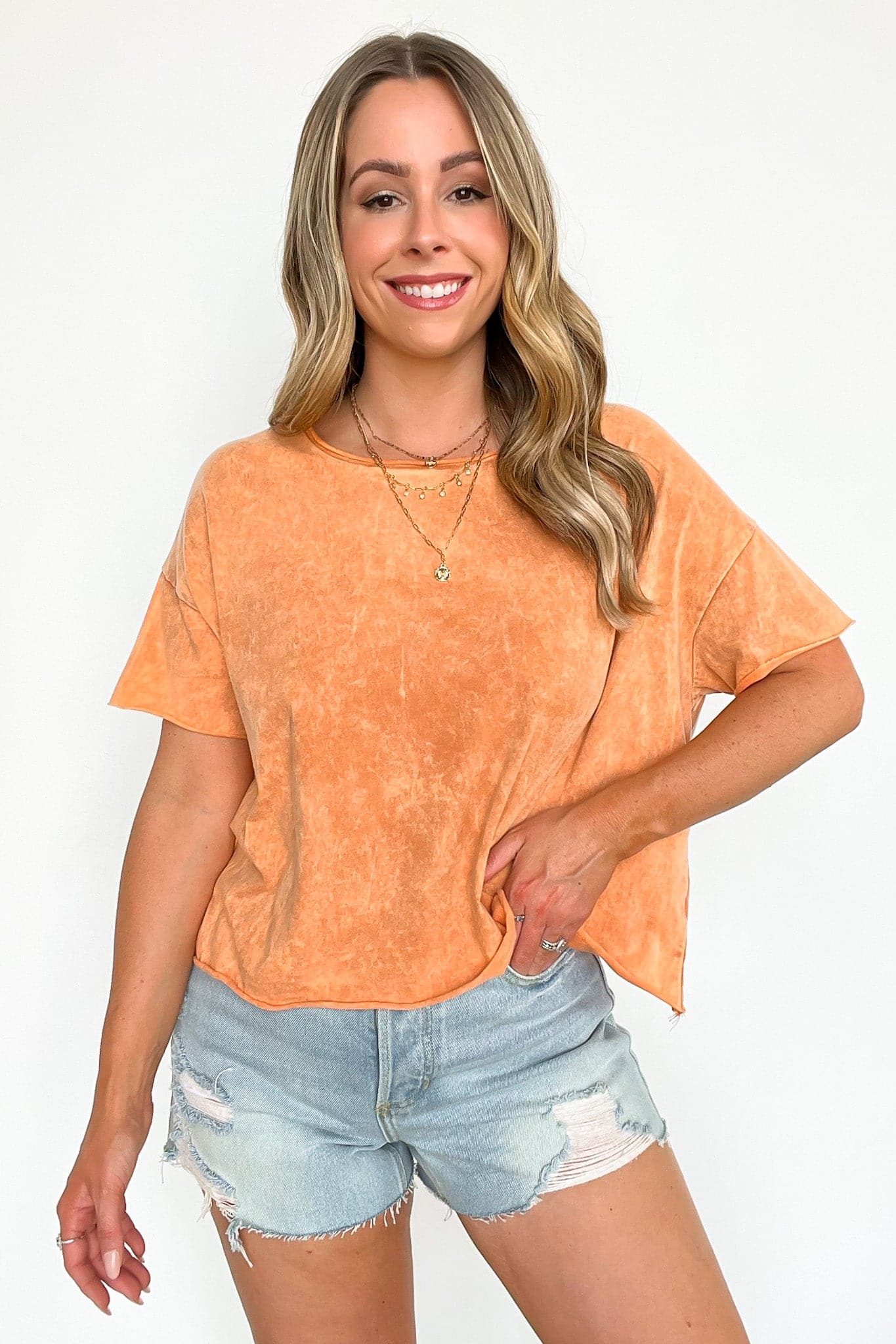 Butter Orange / SM Amorettah Acid Wash Cropped Tee - BACK IN STOCK - Madison and Mallory