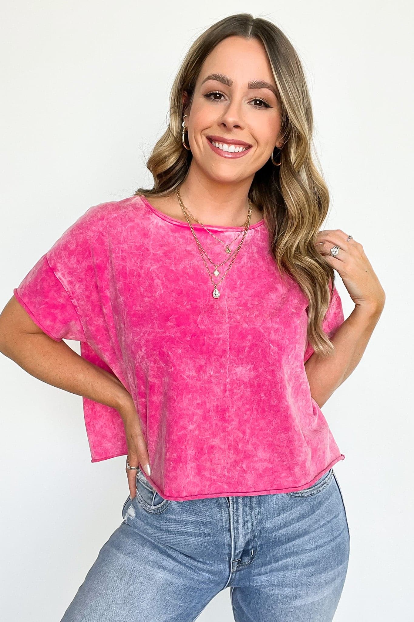 Hot Pink / SM Amorettah Acid Wash Cropped Tee - BACK IN STOCK - Madison and Mallory