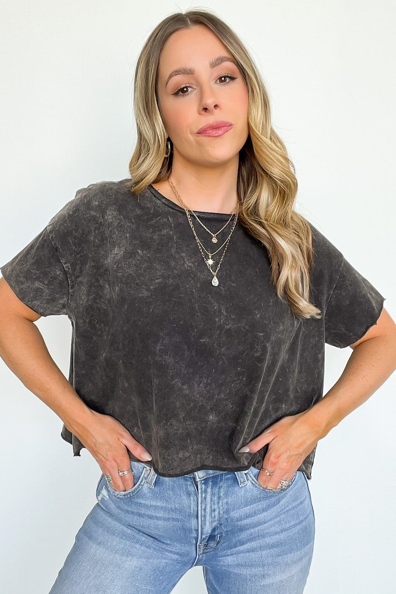 Ash Black / SM Amorettah Acid Wash Cropped Tee - BACK IN STOCK - Madison and Mallory