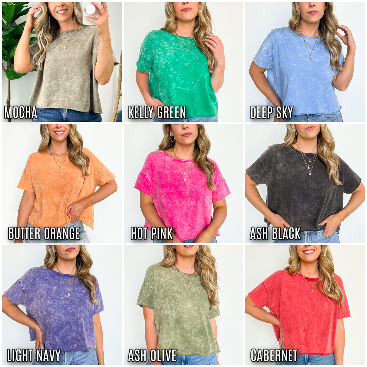 Amorettah Acid Wash Cropped Tee - BACK IN STOCK - Madison and Mallory