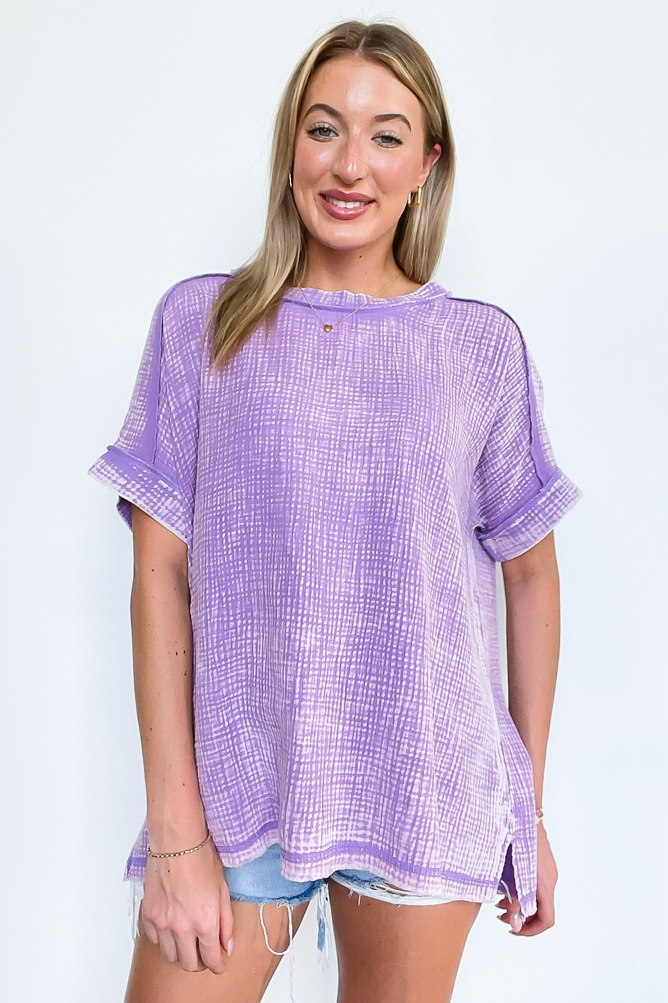 Lavender / S Ashton Acid Wash Double Gauze Top - BACK IN STOCK - Madison and Mallory