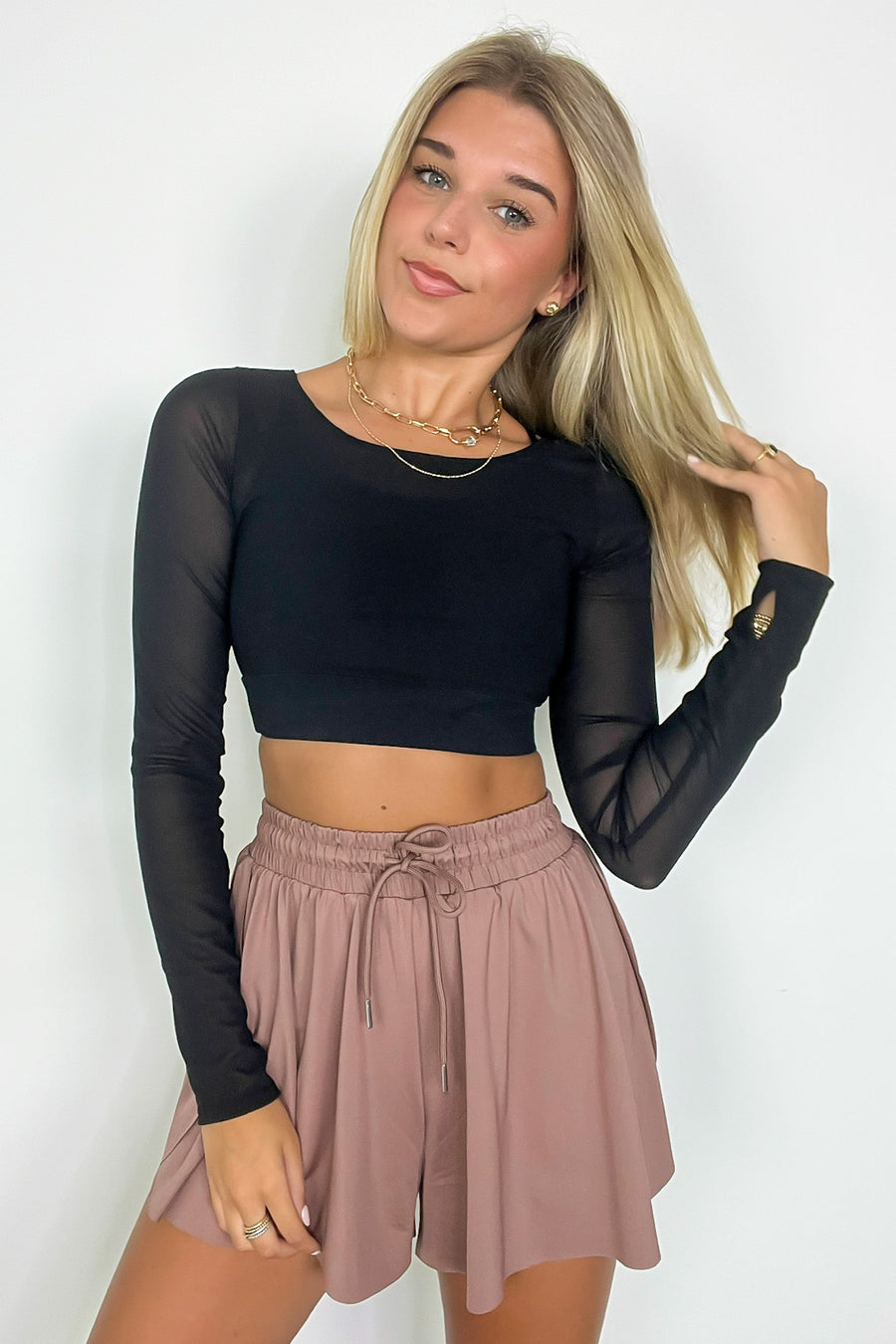 Aziza Long Sleeve Padded Cropped Top