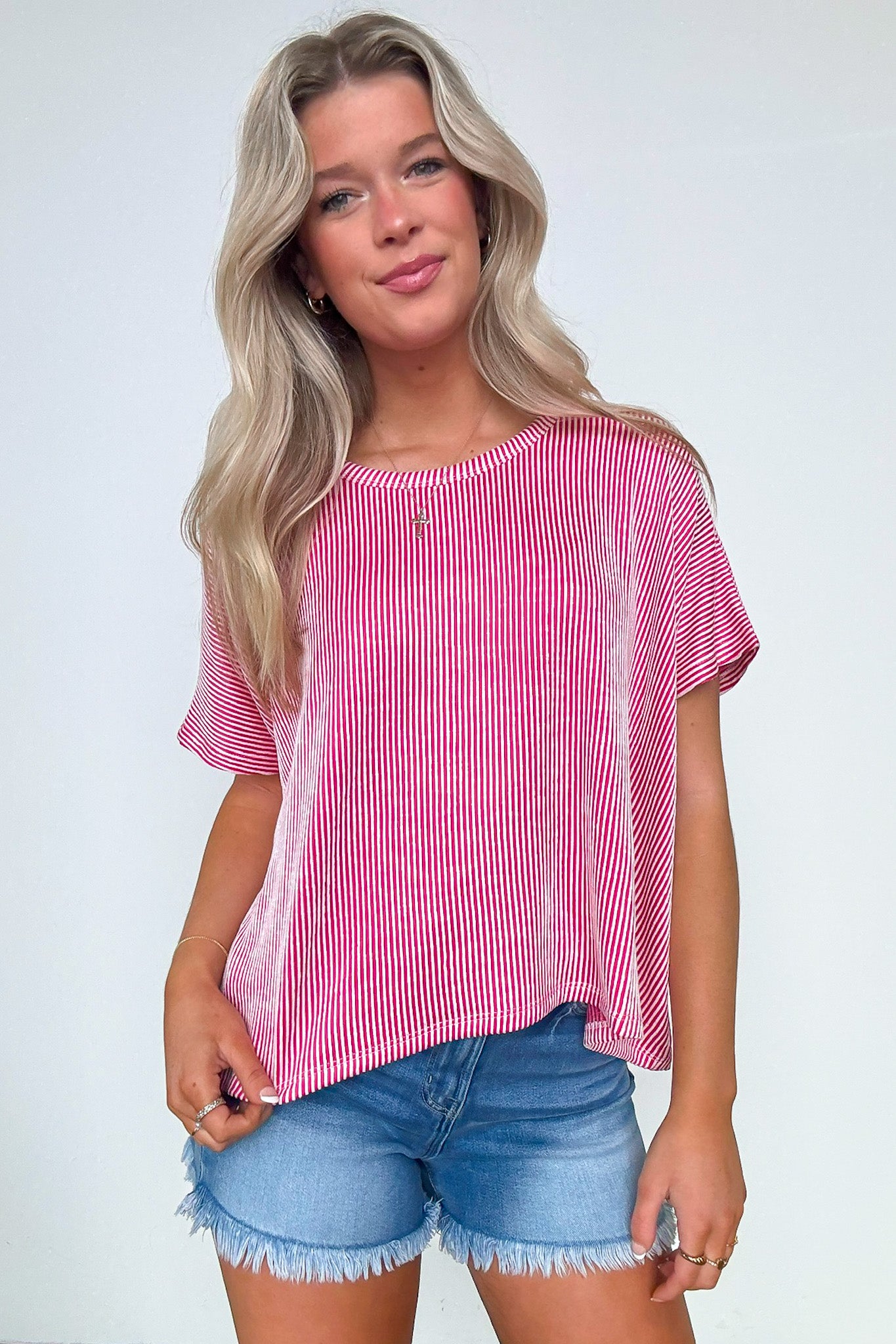 Hot Pink / SM Beatryx Two Tone Rib Knit Oversized Top - BACK IN STOCK - Madison and Mallory