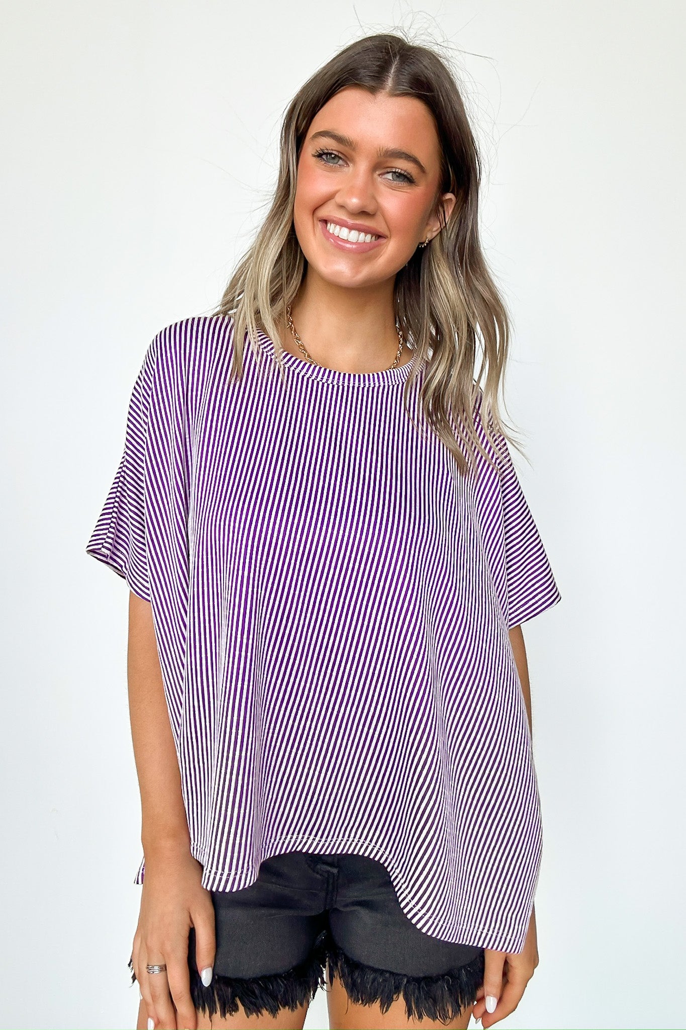 Violet / SM Beatryx Two Tone Rib Knit Oversized Top - BACK IN STOCK - Madison and Mallory