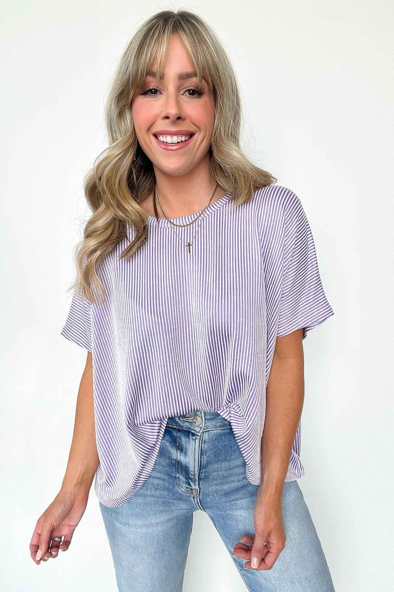 Lavender / SM Beatryx Two Tone Rib Knit Oversized Top - BACK IN STOCK - Madison and Mallory