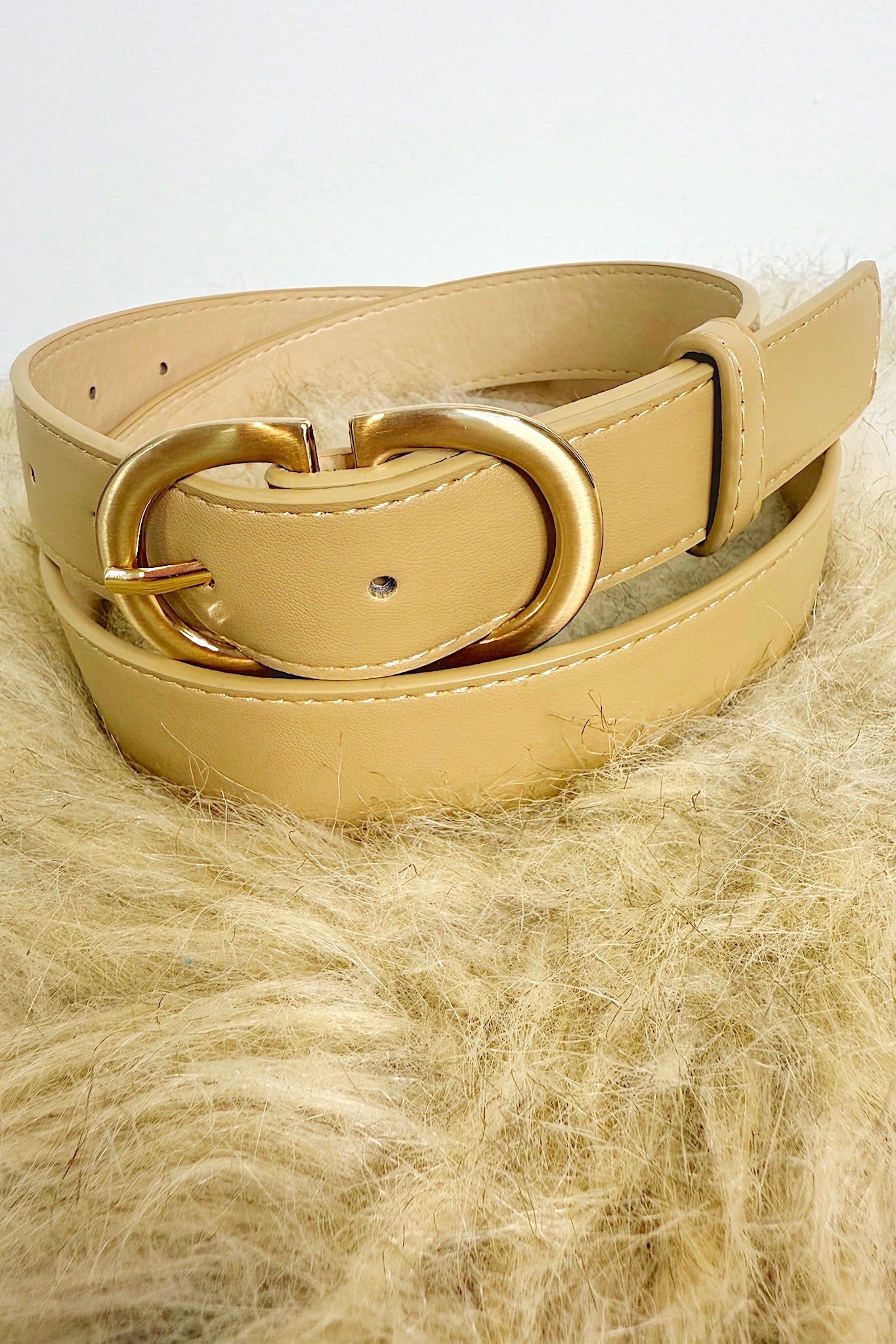 Tan / OS Boldlink Double D Buckle Faux Leather Belt - Madison and Mallory