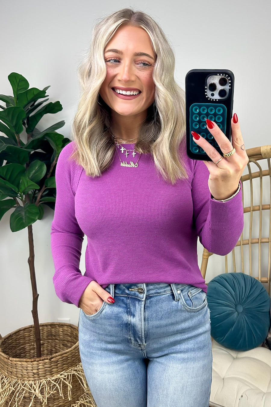 Light Plum / S Briallyn Waffle Knit Raglan Top - FINAL SALE - Madison and Mallory