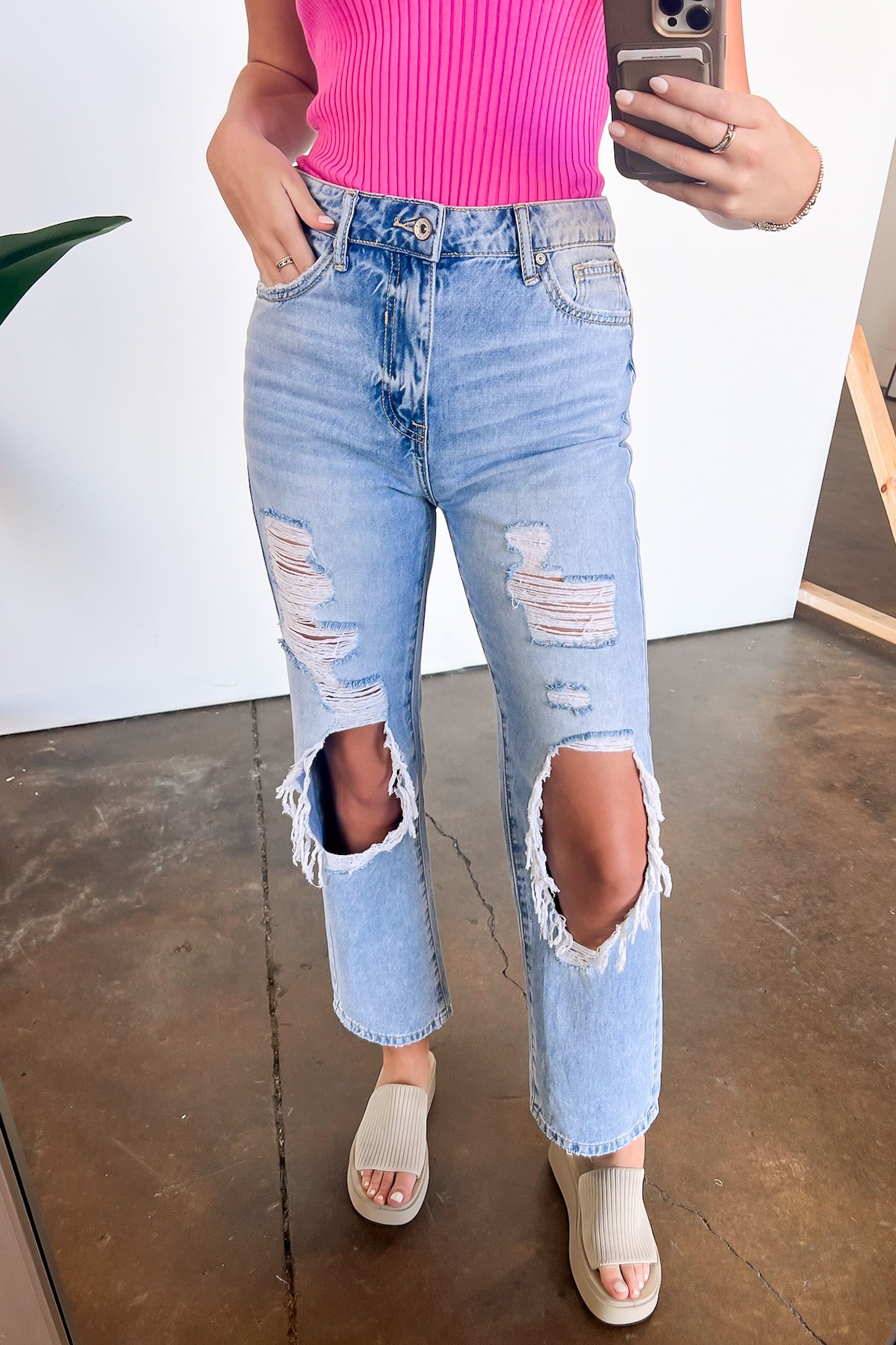  Britton High Rise Distressed Straight Leg Jeans - Madison and Mallory