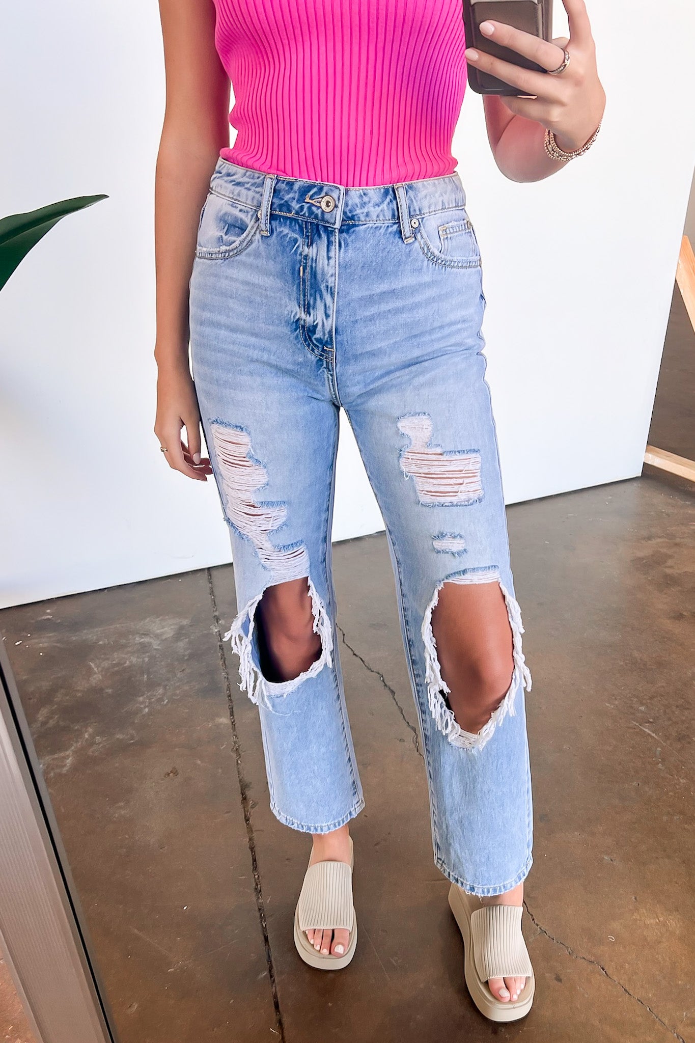 1 / Light Britton High Rise Distressed Straight Leg Jeans - Madison and Mallory