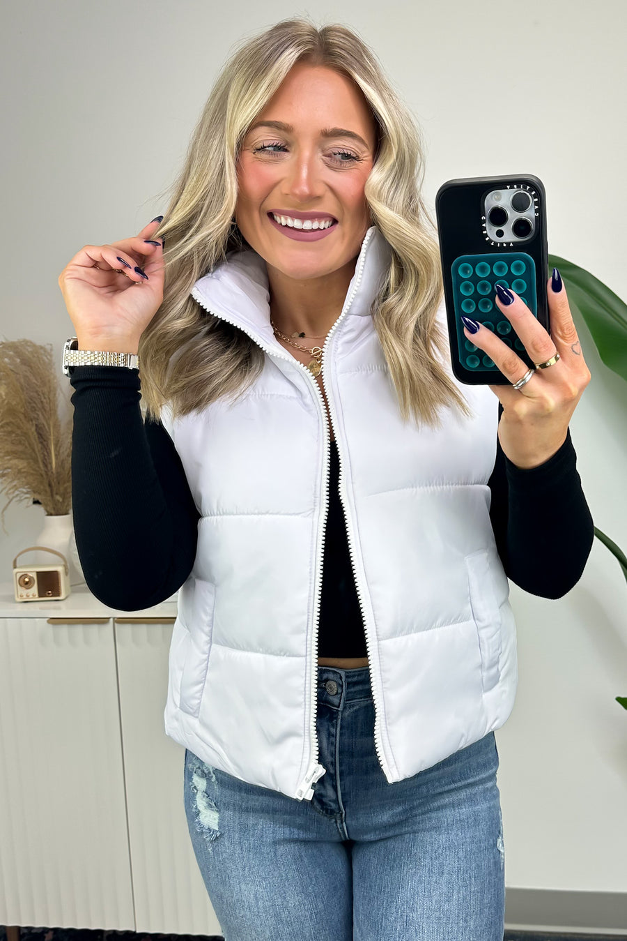 White / S Cabin Cozy Zip Front Puffer Vest - FINAL SALE - Madison and Mallory