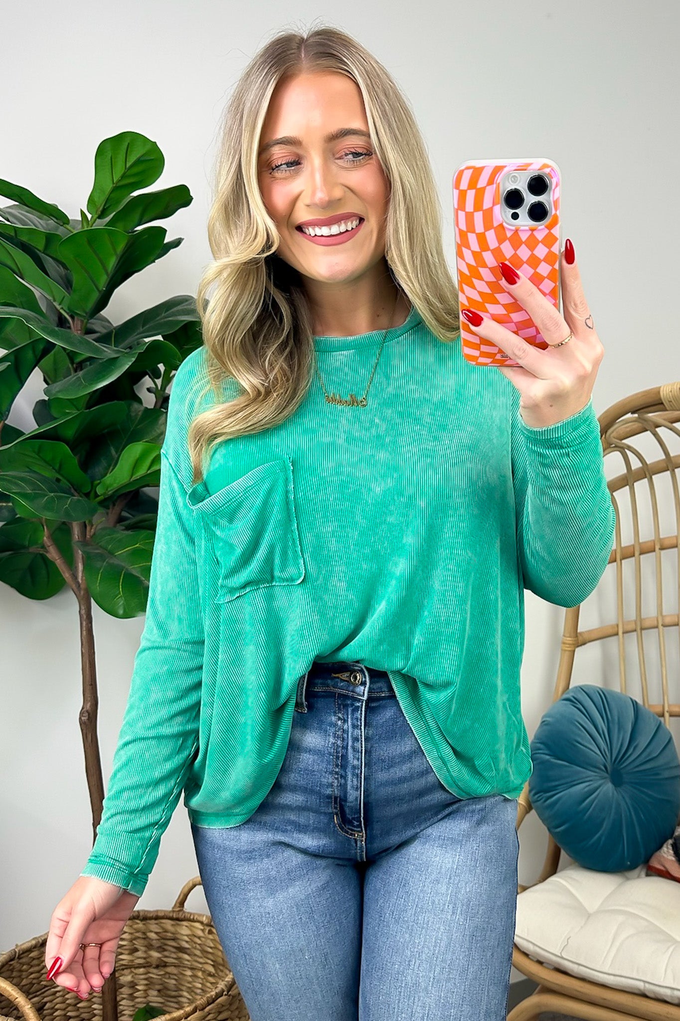 Kelly Green / SM Caliana Washed Dolman Sleeve Pocket Top - BACK IN STOCK - Madison and Mallory