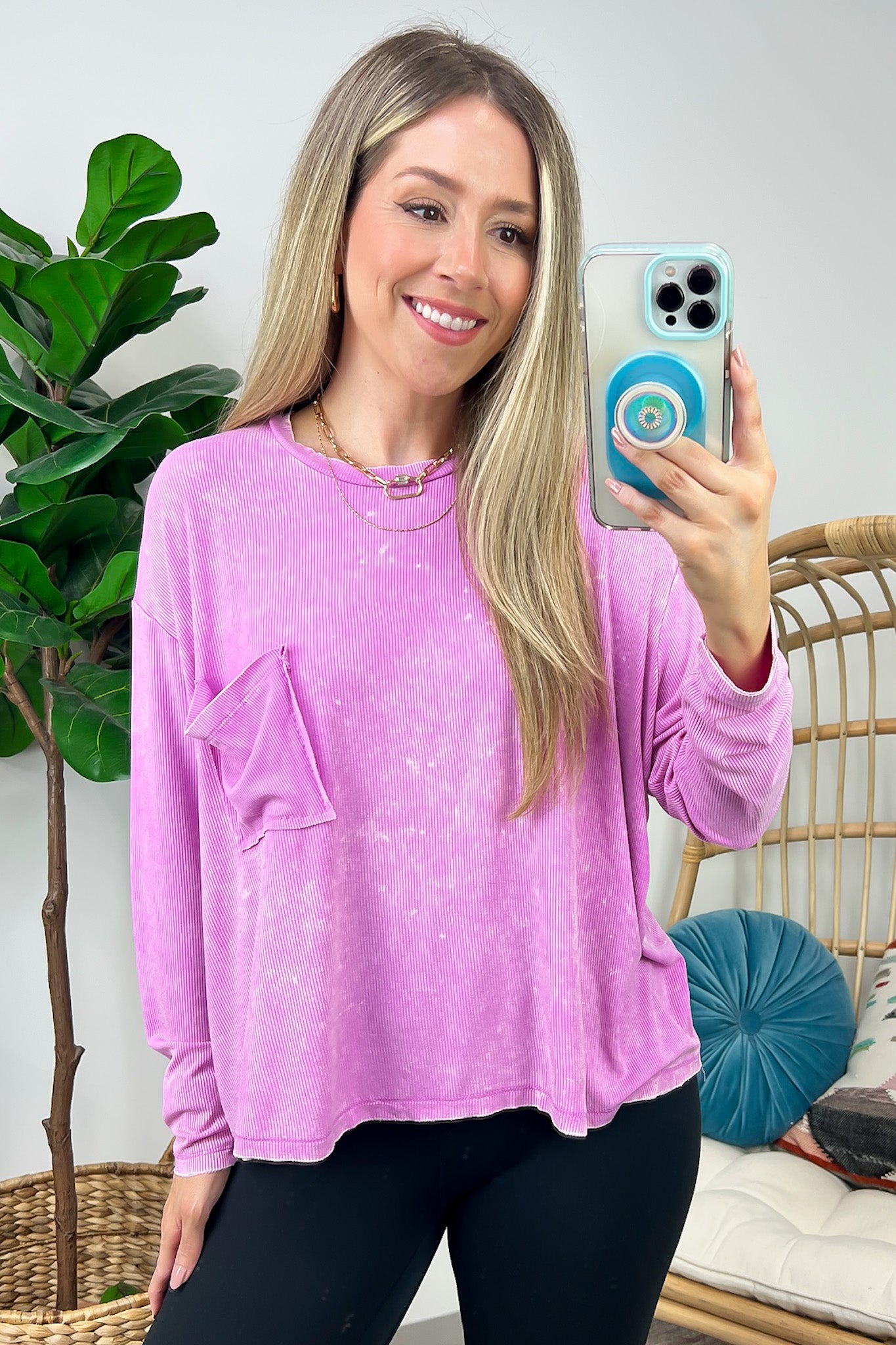 Bright Mauve / SM Caliana Washed Dolman Sleeve Pocket Top - BACK IN STOCK - Madison and Mallory