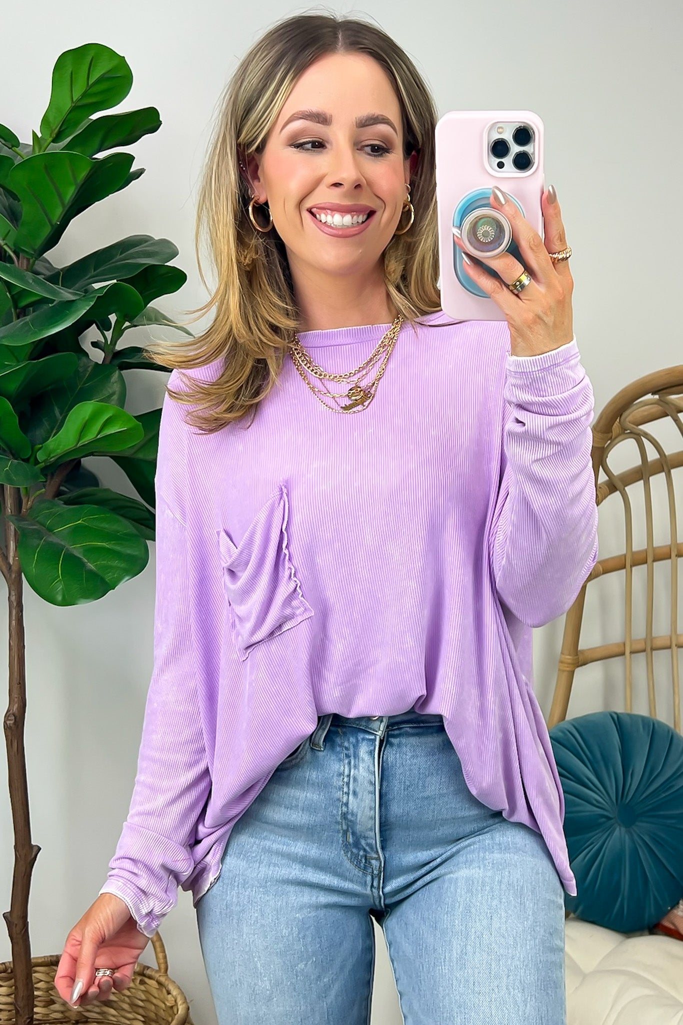 Bright Lavender / SM Caliana Washed Dolman Sleeve Pocket Top - BACK IN STOCK - Madison and Mallory
