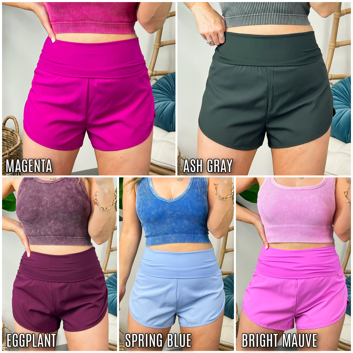  Carefree Weekend High Waist Fold Over Active Shorts - FINAL SALE - Madison and Mallory