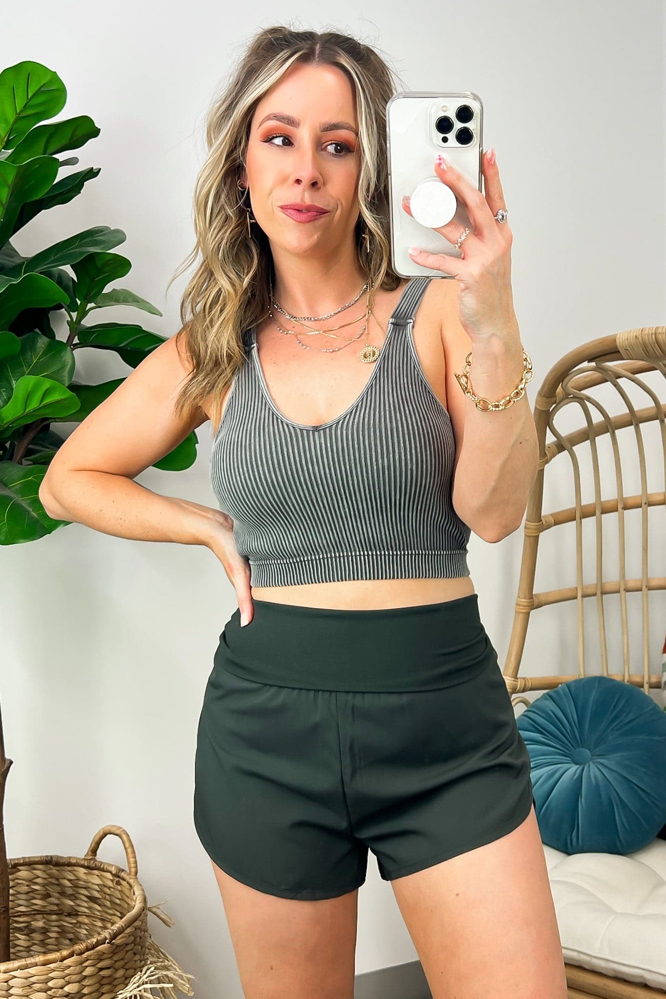  Carefree Weekend High Waist Fold Over Active Shorts - FINAL SALE - Madison and Mallory