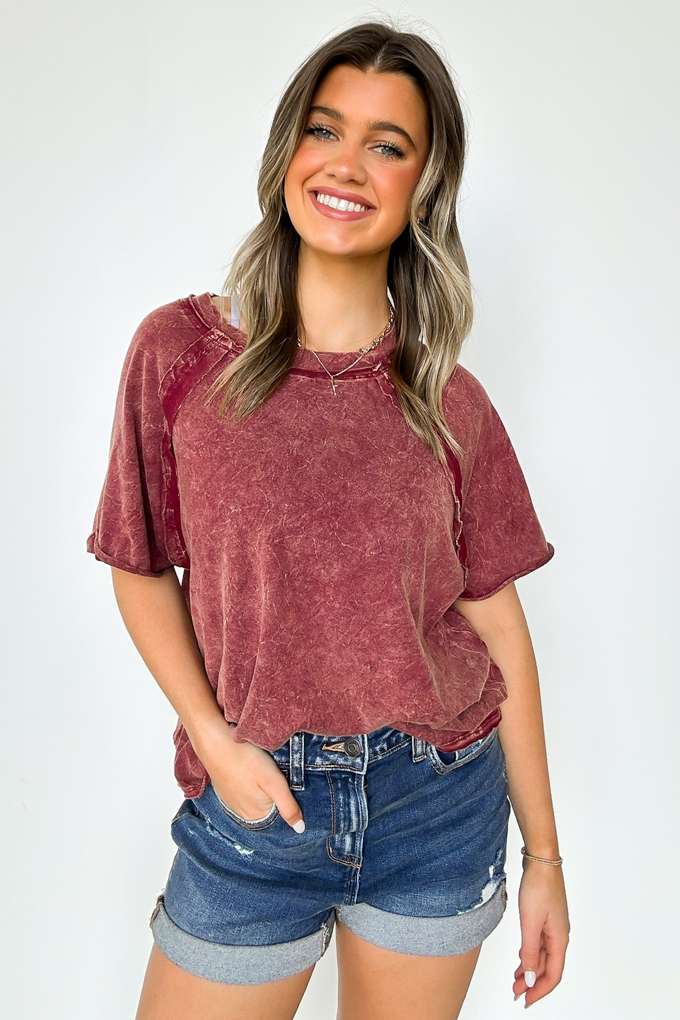 Cabernet / S Carowyn Mineral Wash Relaxed Fit Top - Madison and Mallory