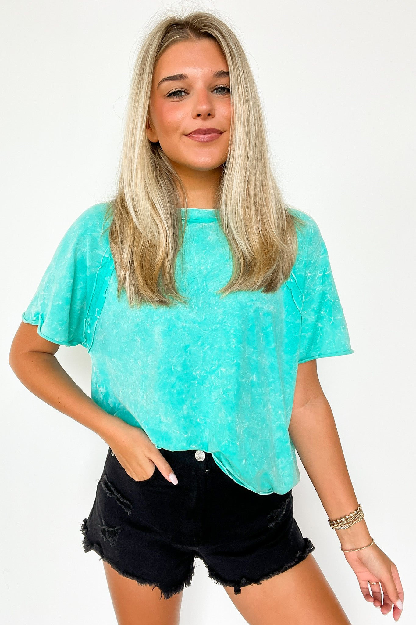 Turquoise / S Carowyn Mineral Wash Relaxed Fit Top - Madison and Mallory