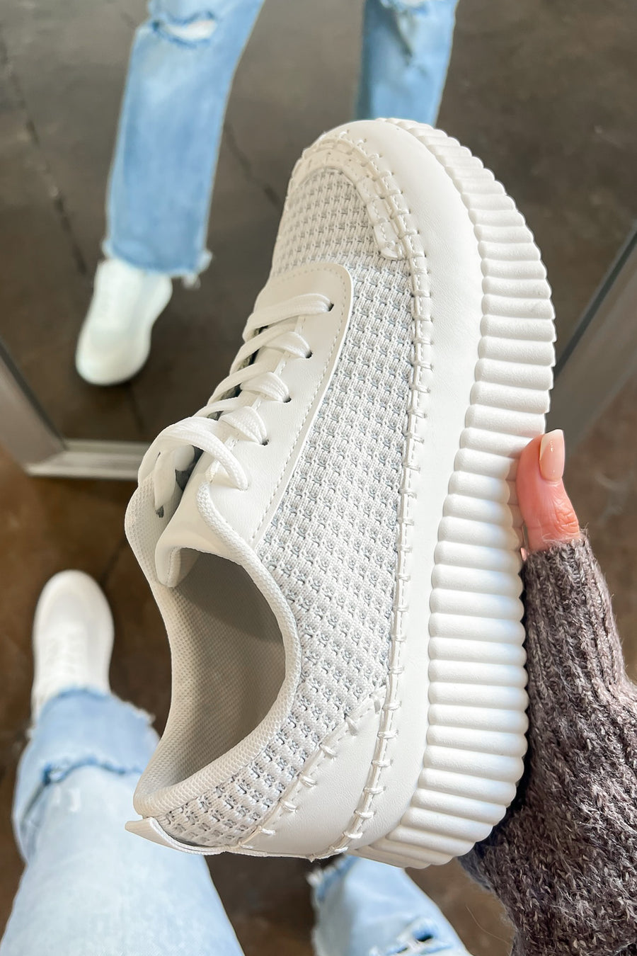 White Multi / 5 Casarah Blanket Stitch Platform Sneakers - Madison and Mallory