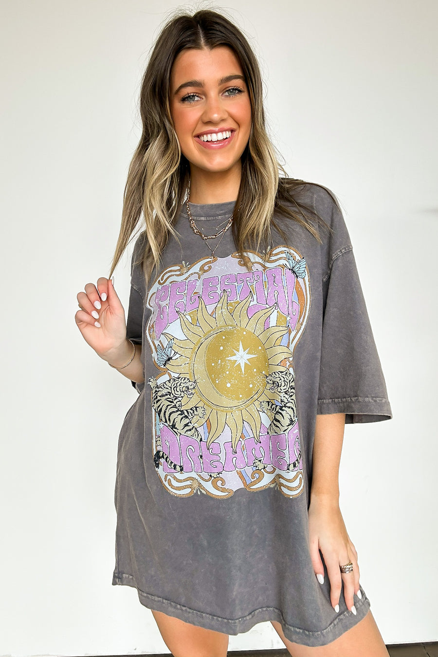 SM / Vintage Charcoal Celestial Dreamer Oversized Vintage Graphic Tee - Madison and Mallory