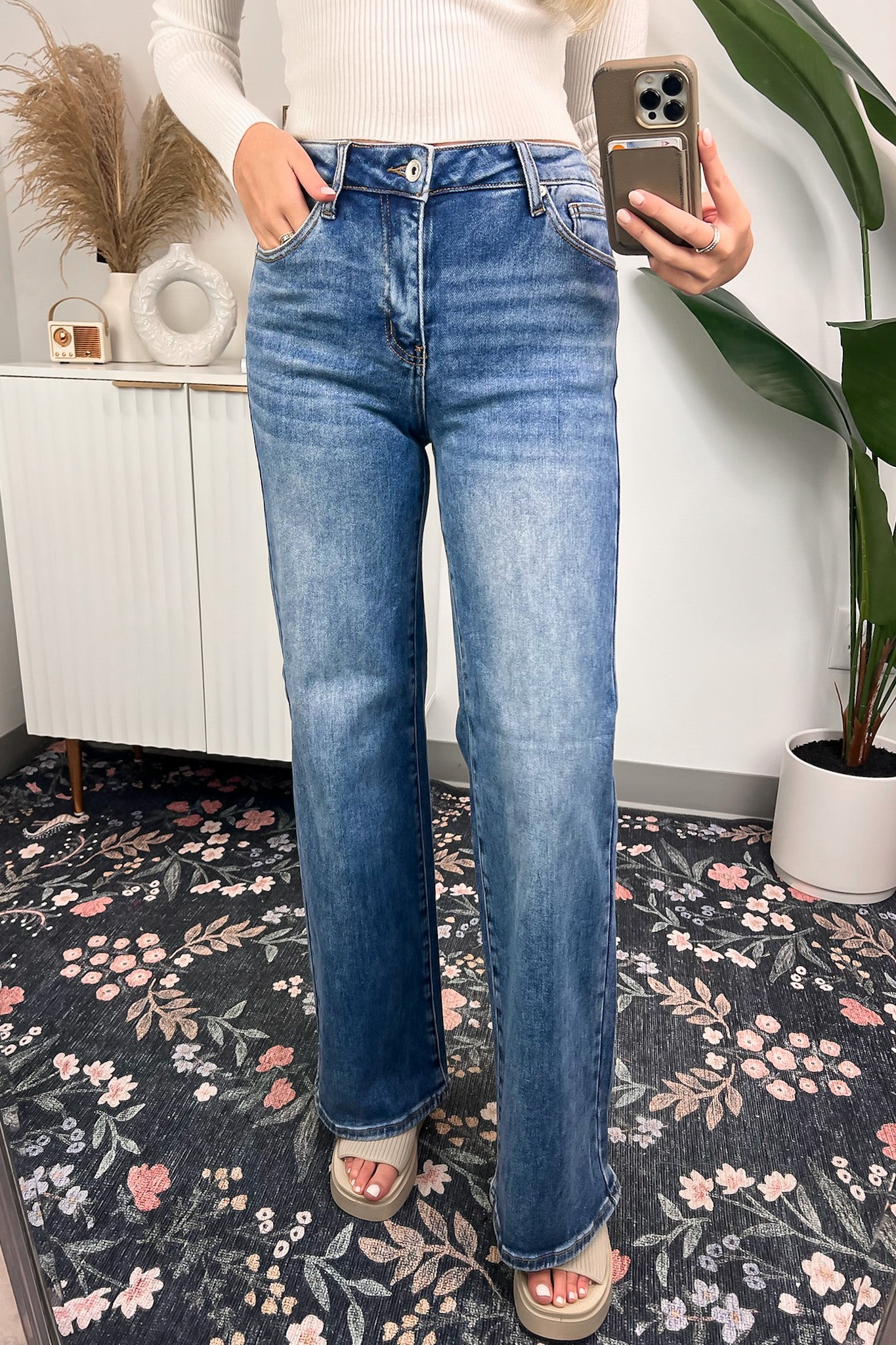 1 / Dark Chanelle Super Stretch Mid Rise Straight Jeans - Madison and Mallory