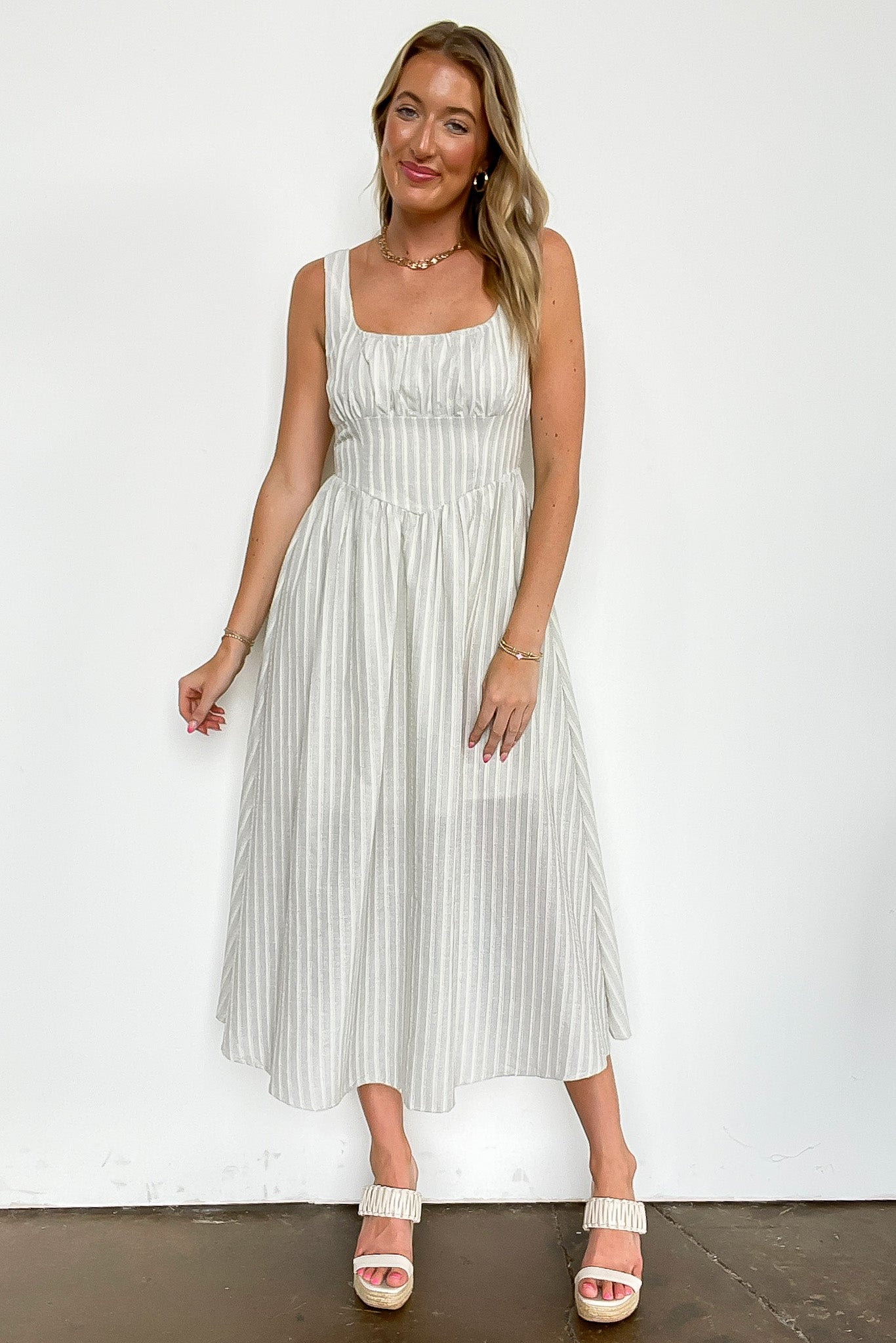 slim fit dress slacks Vanisa Stripe Midi Shirt Dress