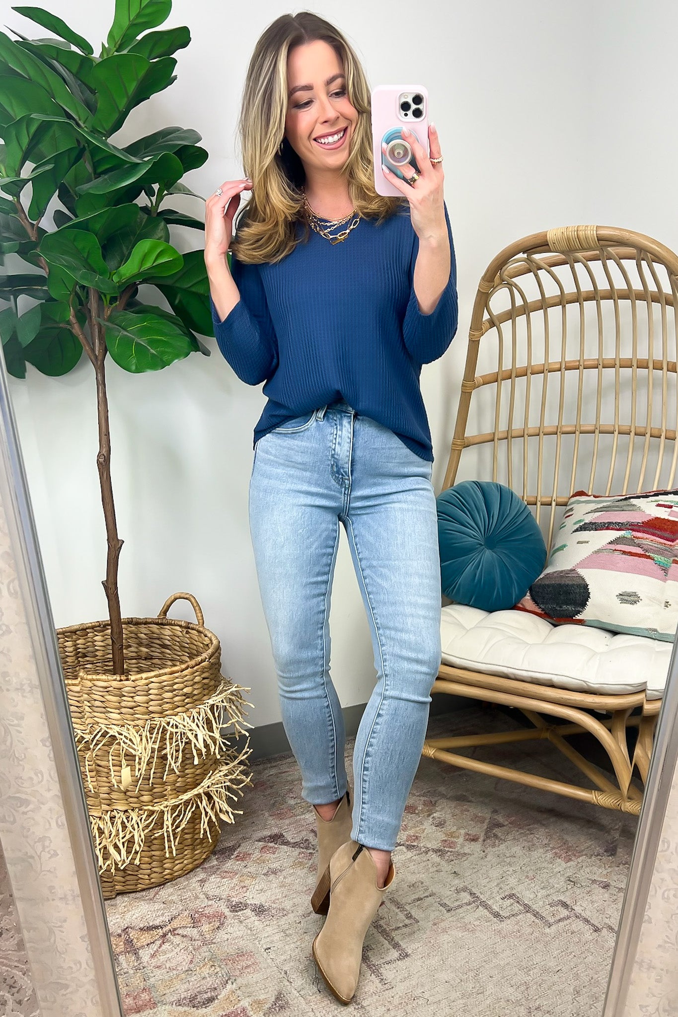 Warmest Wishes Waffle Knit V-Neck Top - FINAL SALE - Madison and Mallory