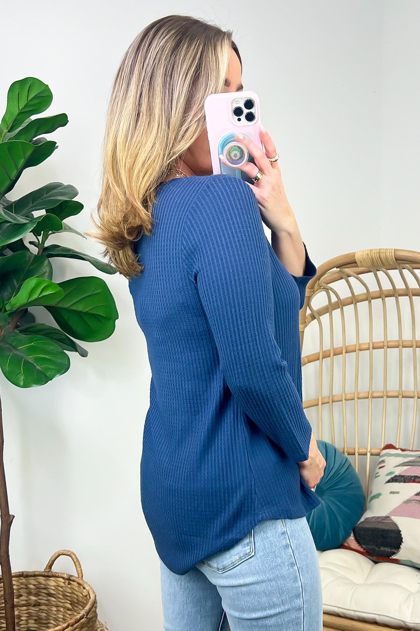 Warmest Wishes Waffle Knit V-Neck Top - FINAL SALE - Madison and Mallory