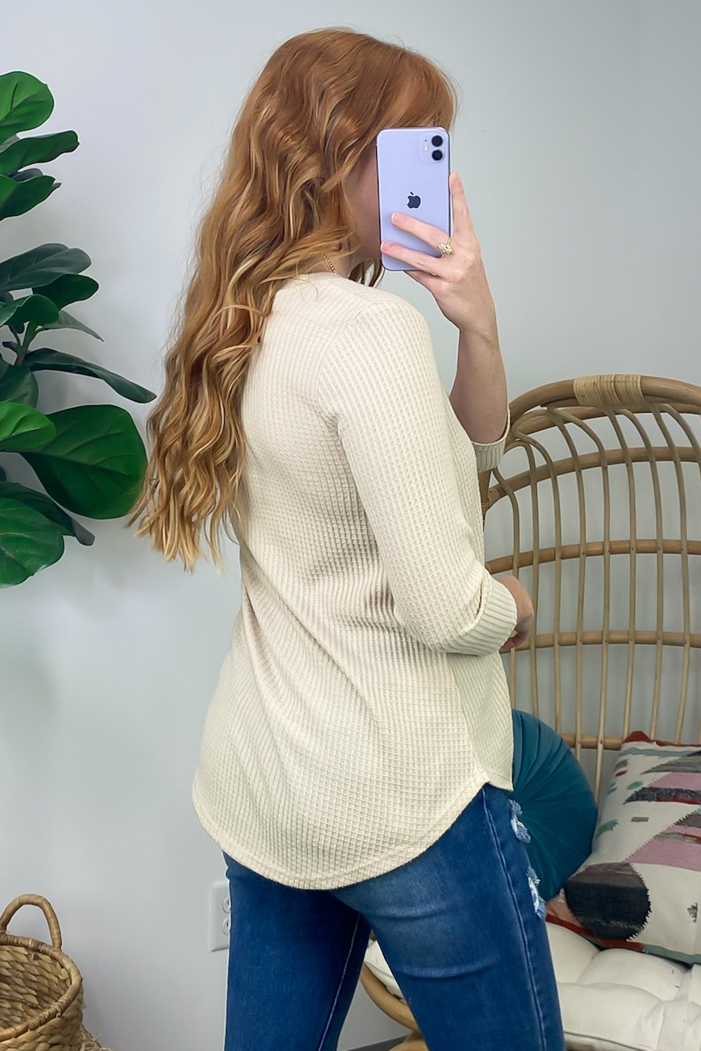 Warmest Wishes Waffle Knit V-Neck Top - FINAL SALE - Madison and Mallory