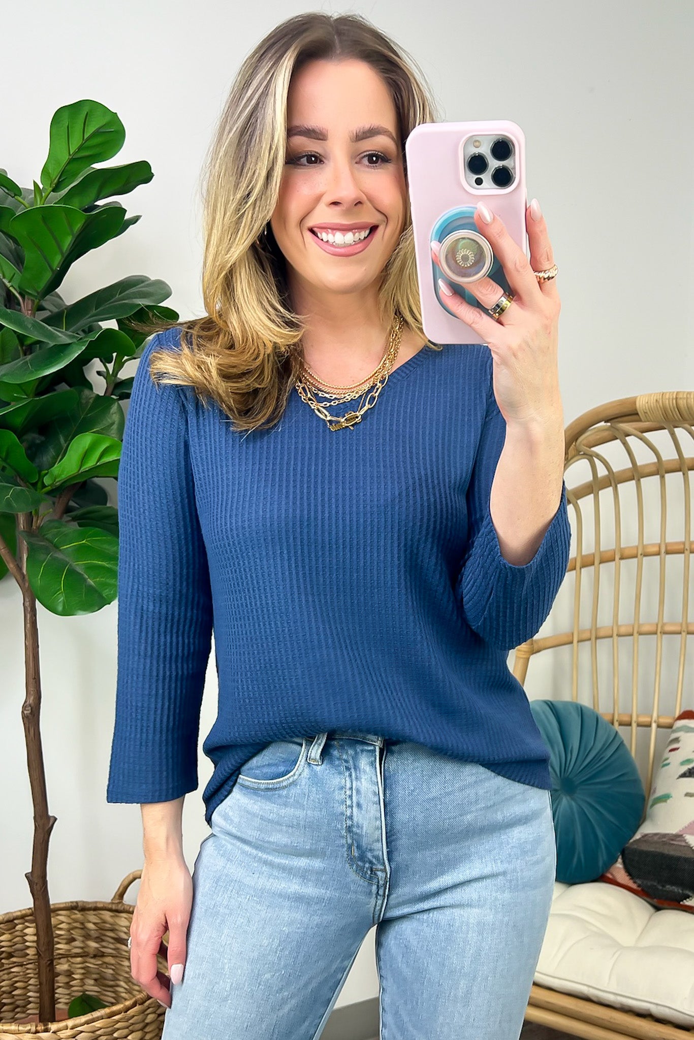 Warmest Wishes Waffle Knit V-Neck Top - FINAL SALE - Madison and Mallory