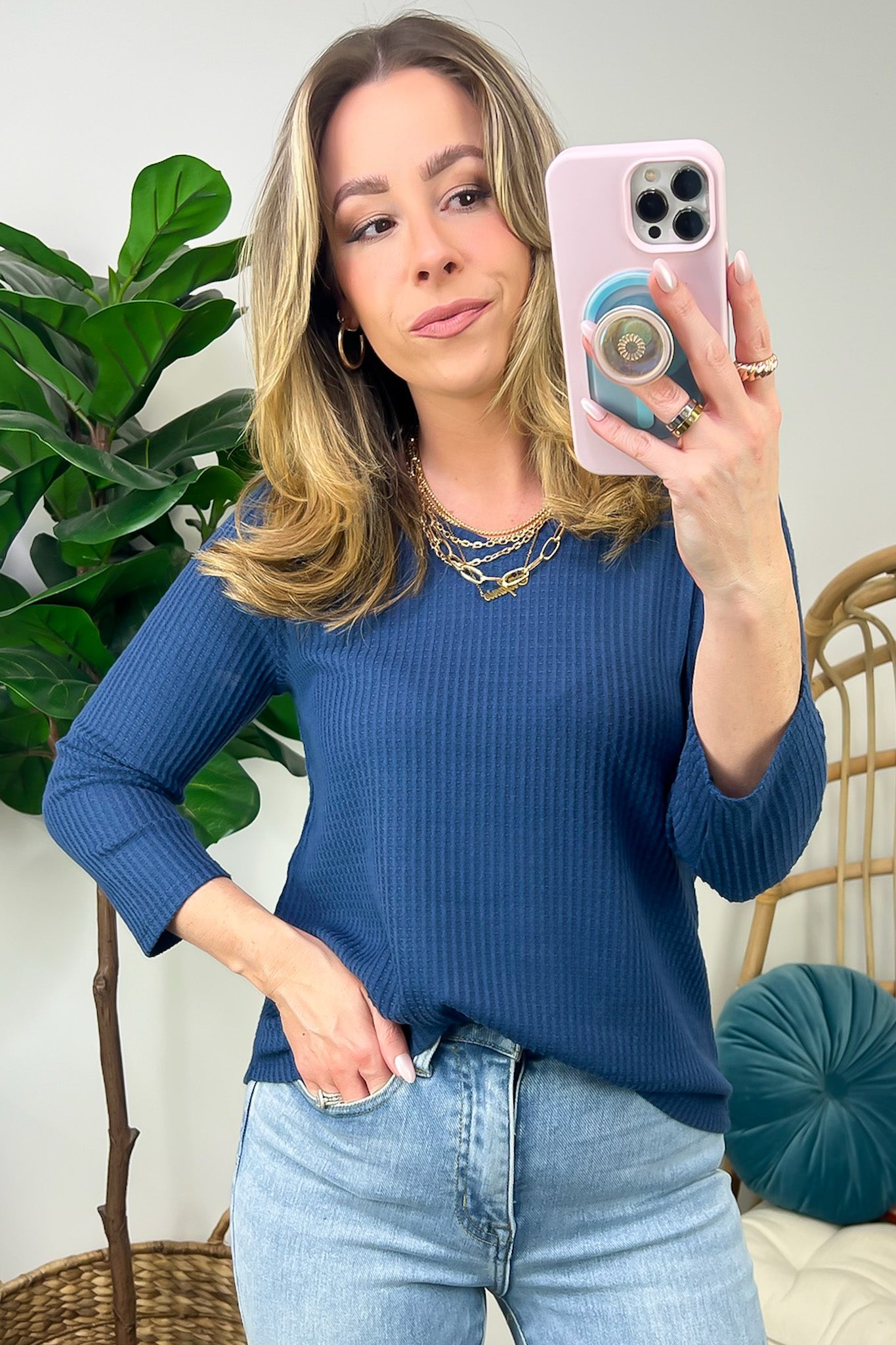 Warmest Wishes Waffle Knit V-Neck Top - FINAL SALE - Madison and Mallory