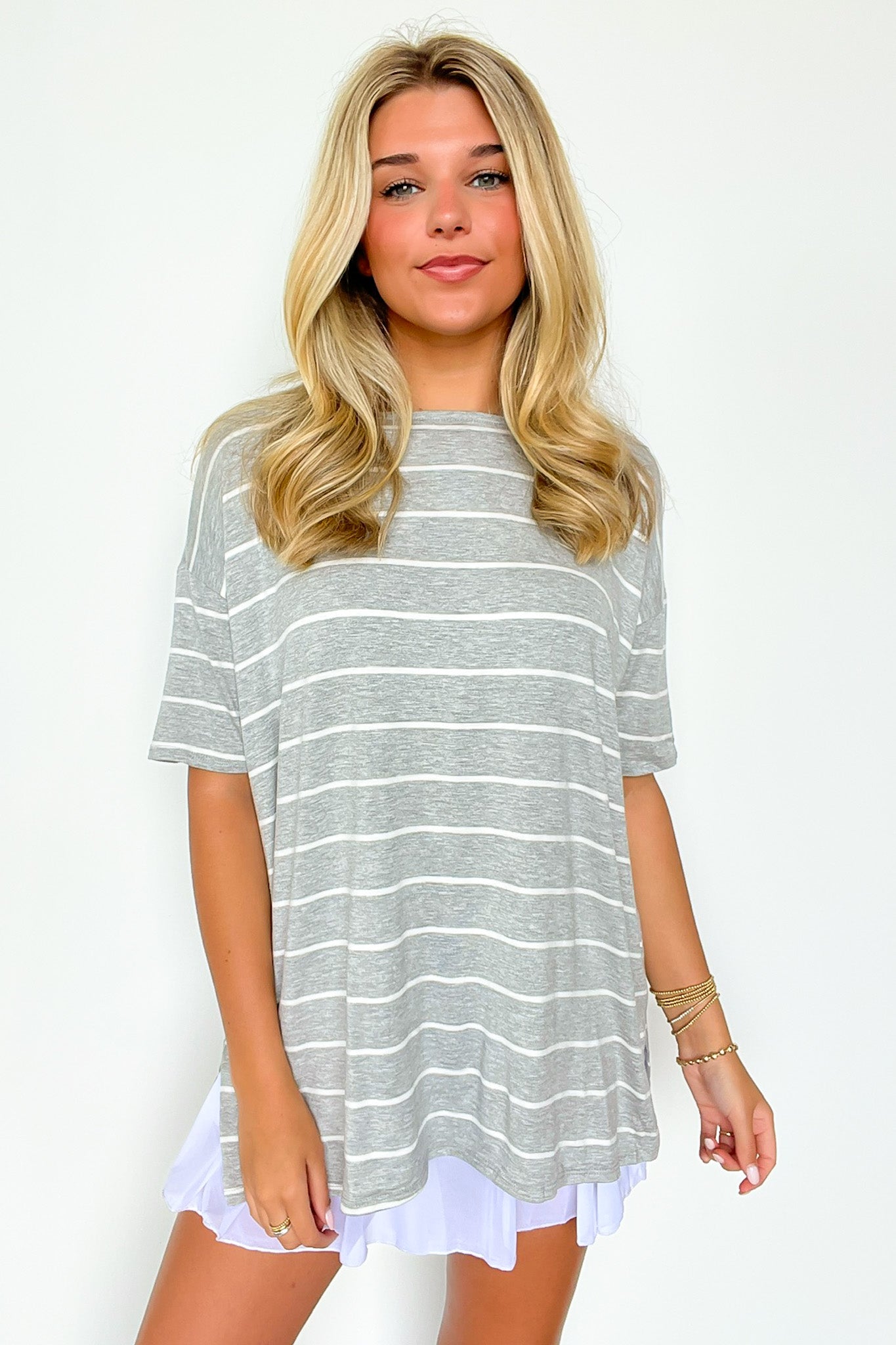  Cierra Striped Jersey Side Slit Top - Madison and Mallory