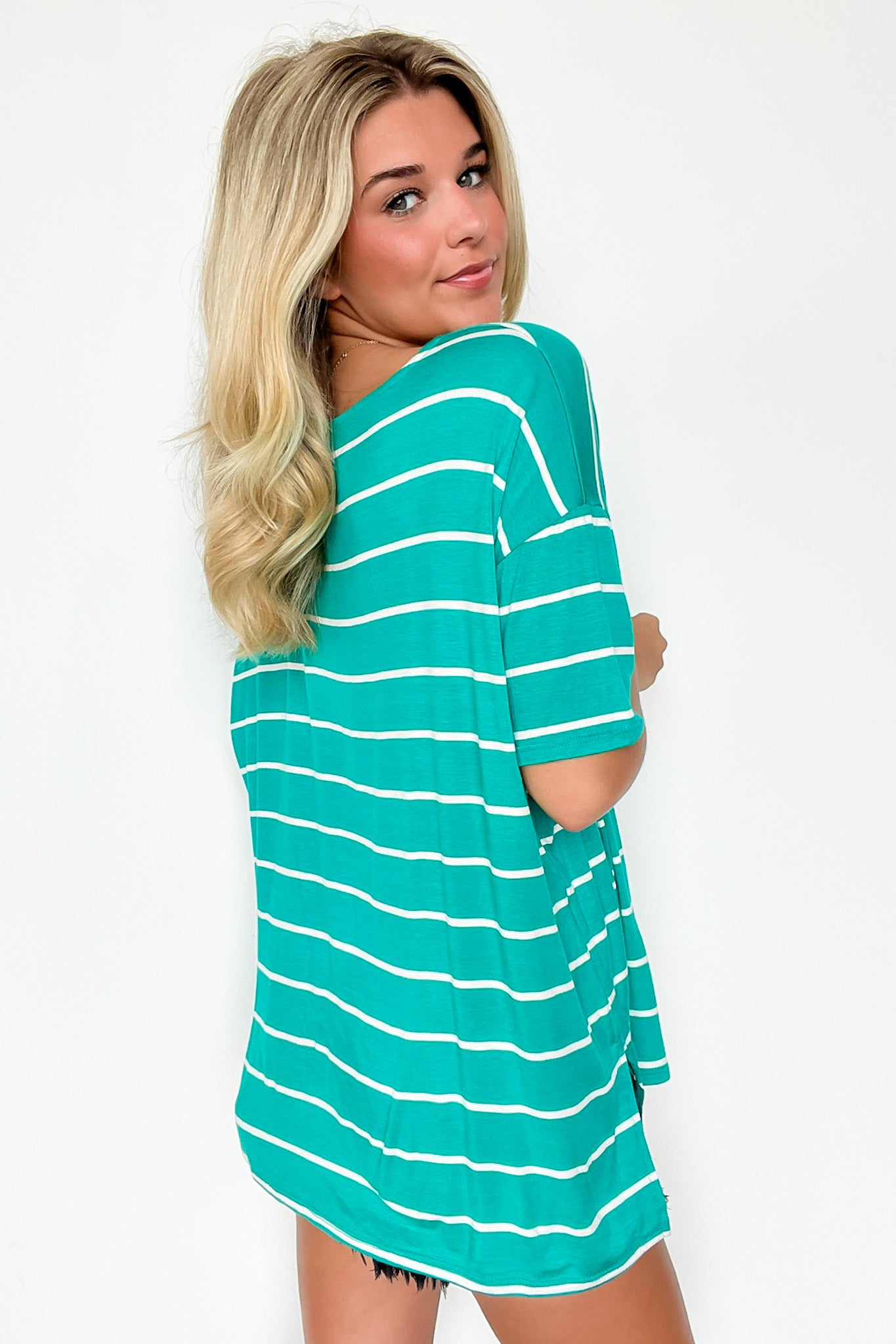  Cierra Striped Jersey Side Slit Top - Madison and Mallory
