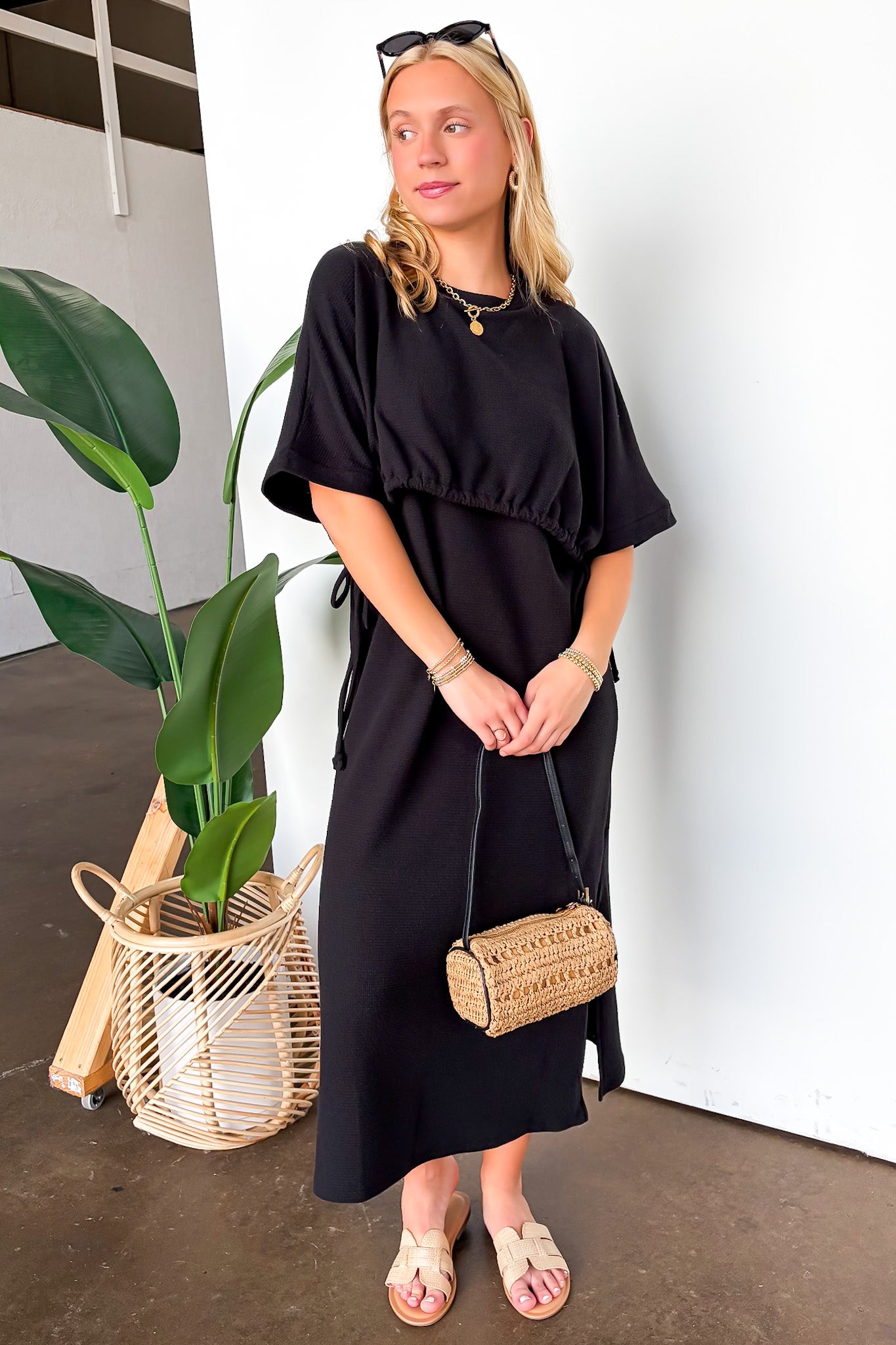 Cloud Drift Side Tie Maxi Dress S / Black