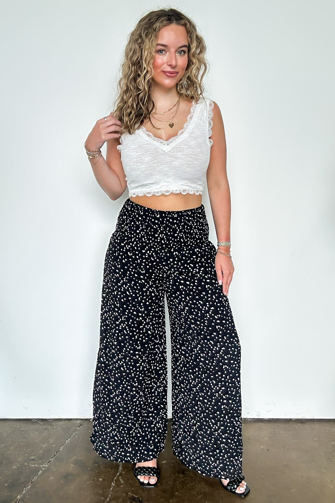 S / Black Confetti Flare High Waist Flowy Pants - Madison and Mallory