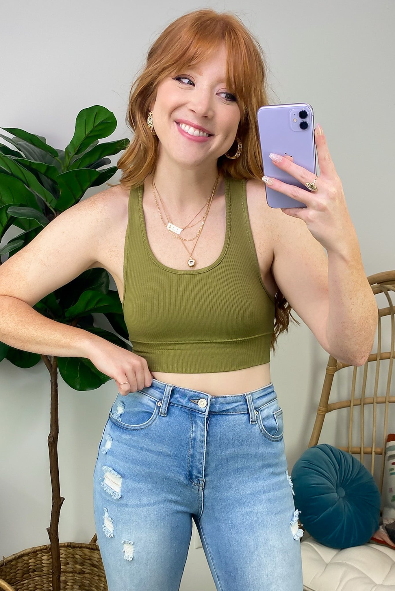 Light Olive / S Corey Ribbed Racerback Crop Top - Madison and Mallory
