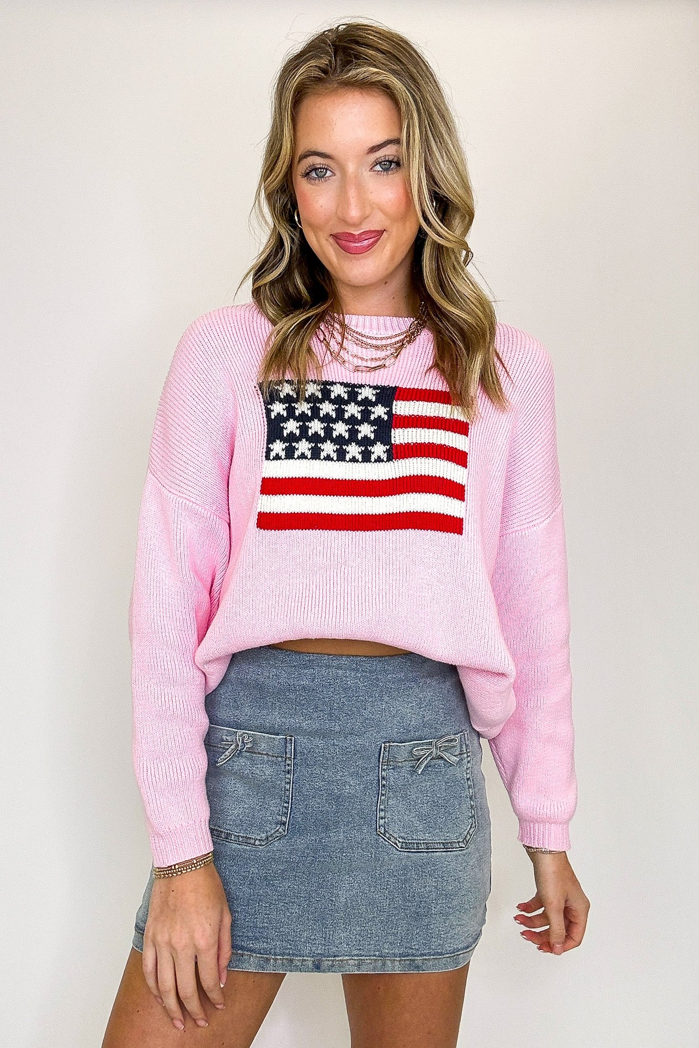 Cotton Candy Liberty American Flag Knit Sweater - Madison and Mallory