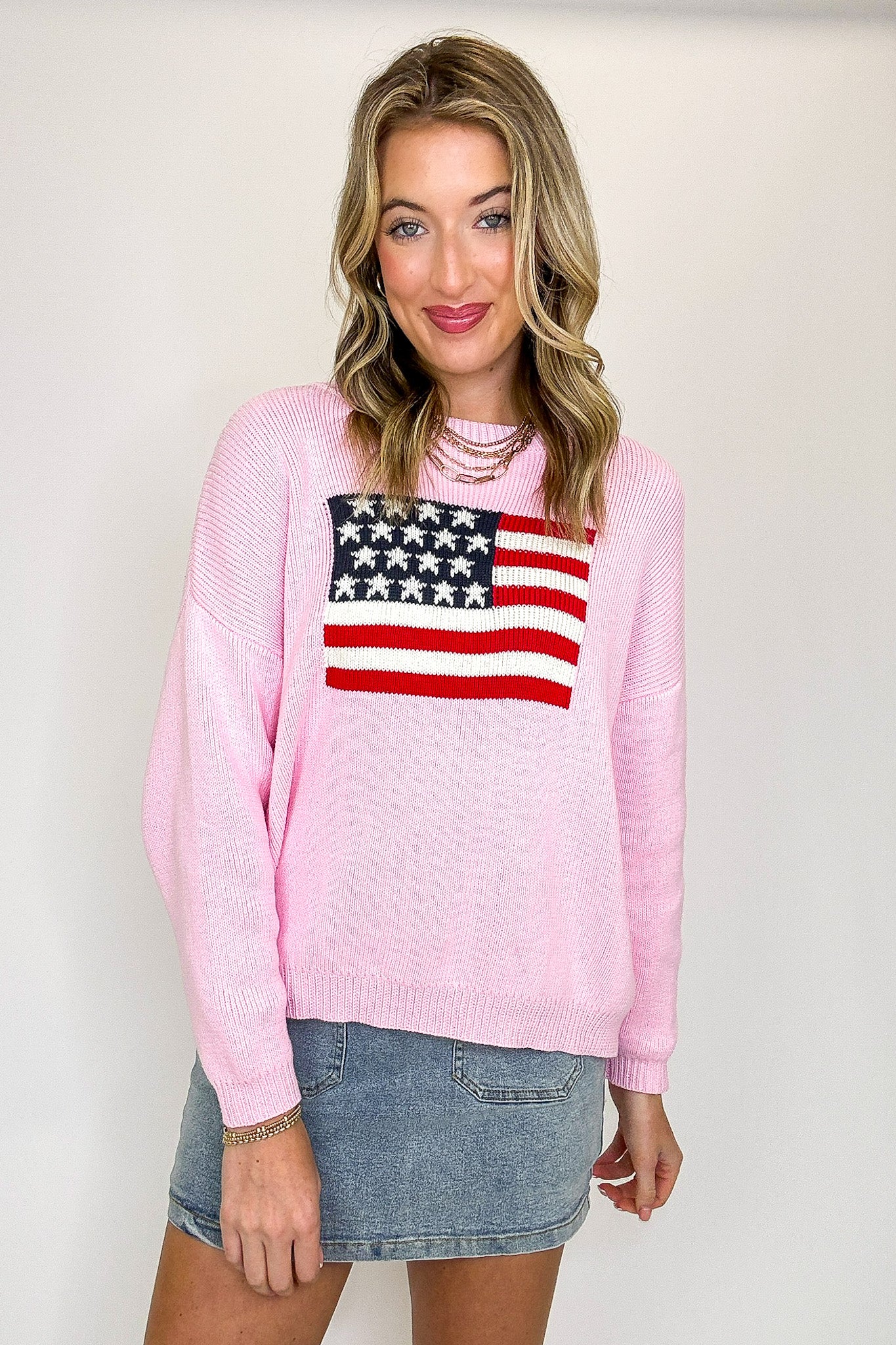 Cotton Candy Liberty American Flag Knit Sweater - Madison and Mallory