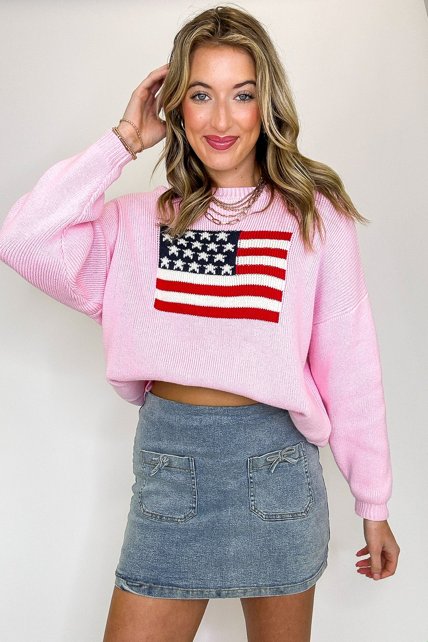 Cotton Candy Liberty American Flag Knit Sweater - Madison and Mallory