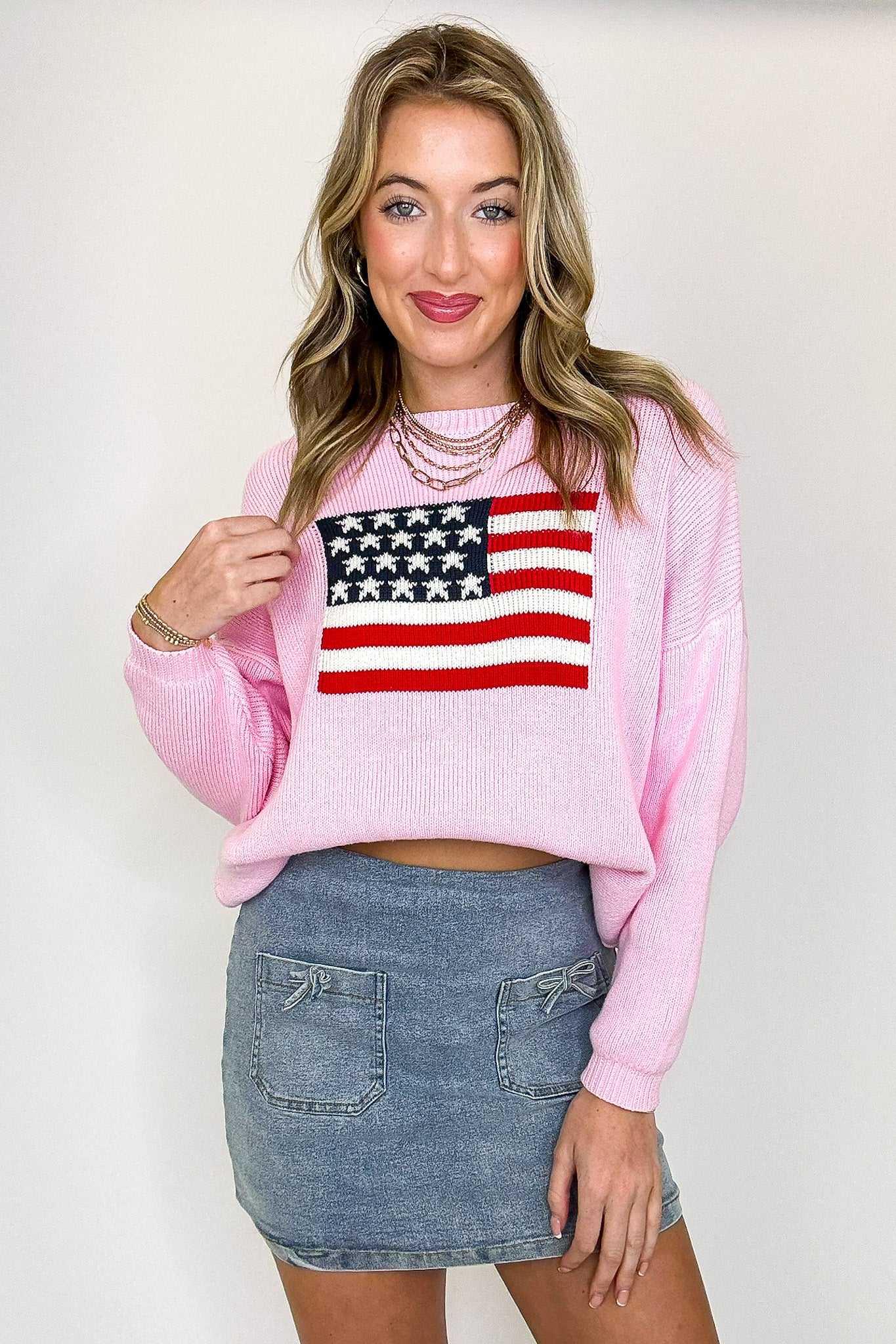Cotton Candy Liberty American Flag Knit Sweater - Madison and Mallory