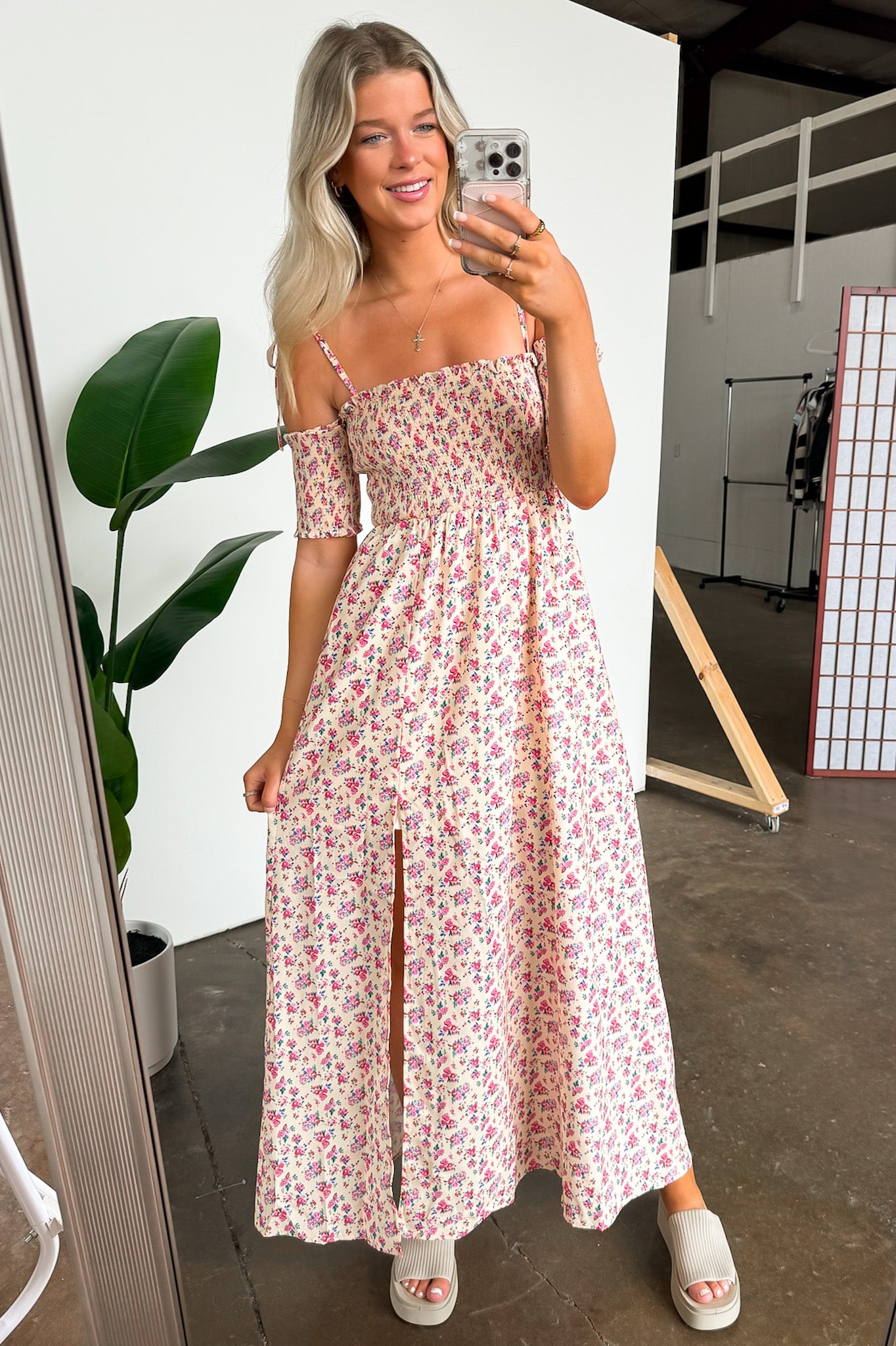 Yellow/Pink / S Darling Energy Off Shoulder Smocked Floral Maxi Dress - FINAL SALE - Madison and Mallory